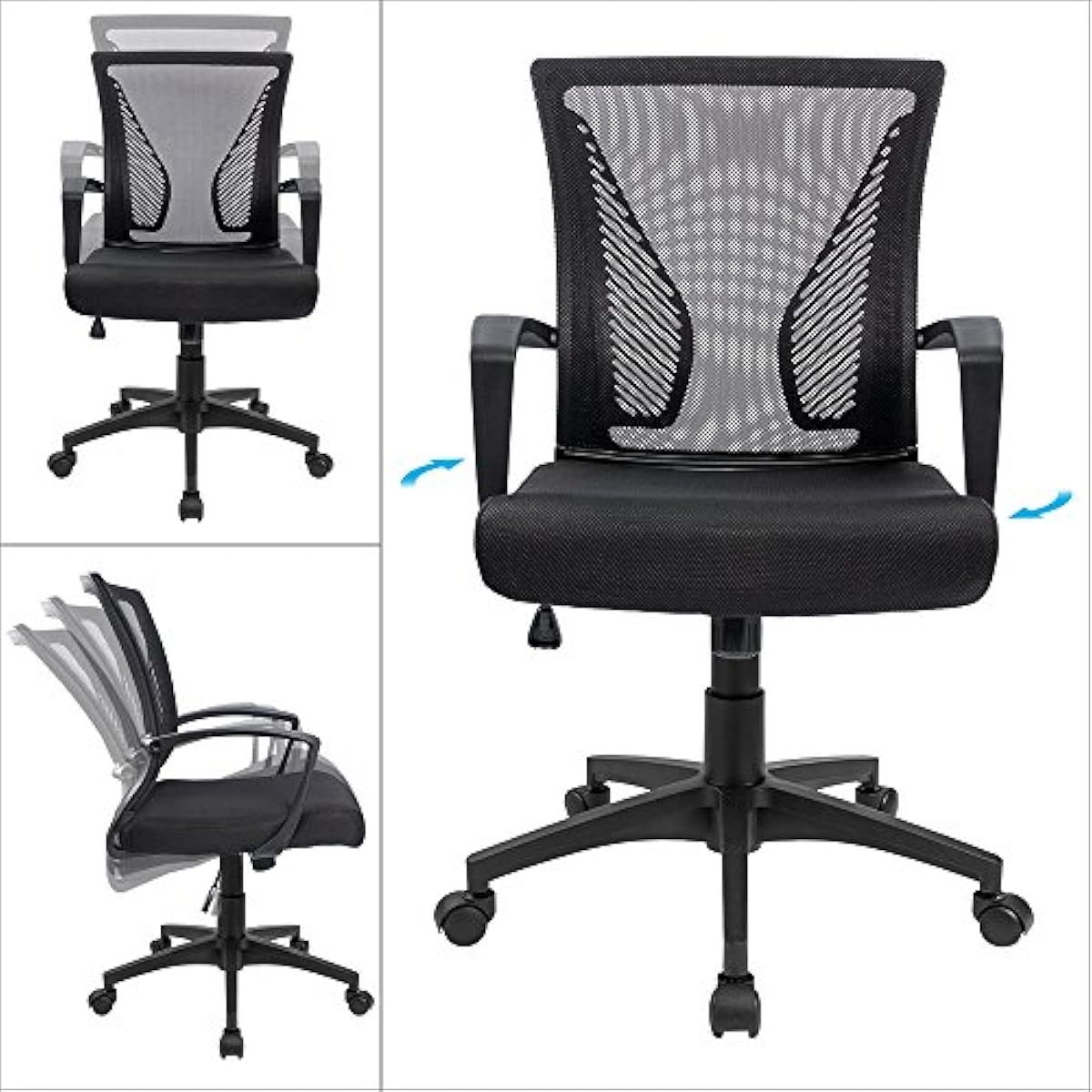 Furmax Office Chair Ergonomic Computer Desk Mesh Chair Mid Back Swivel Lumbar Support with Armrest (1, Black)