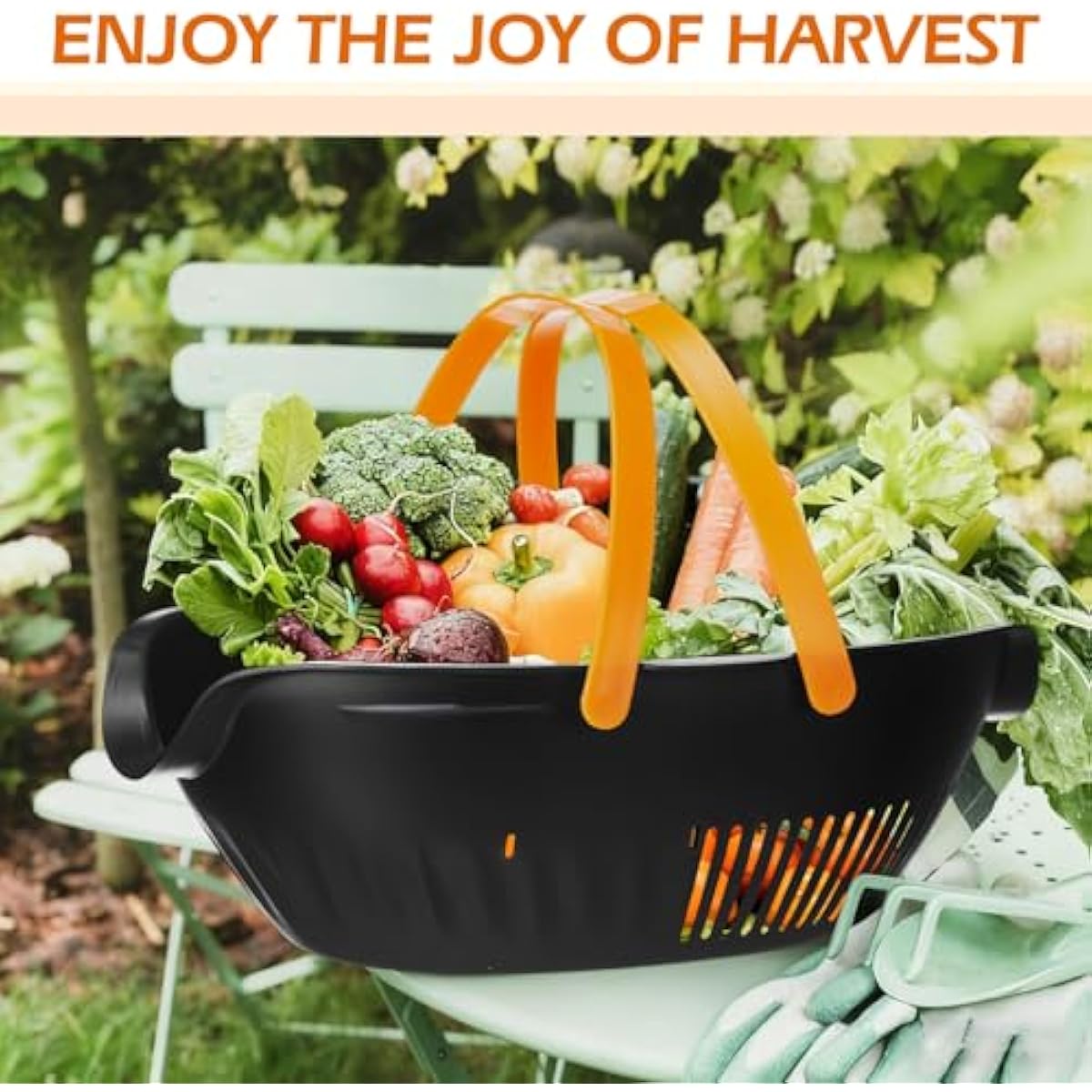 Nuogo 3 Pcs Garden Harvest Basket, Removable Partitions with Tool Caddy for Collecting, Carrying, and Cleaning Harvesting Basket Doubles as a Colander for Vegetables and Fruits Garden Accessories