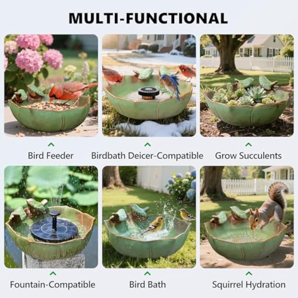 Ceramic Bird Bath for Outdoors, 10.1” Ground Ceramic Bird Baths Bowl for Outside, Garden Table Top Bird Baths Weather Resistant, Birdbath for Deck, Balcony, Lawn