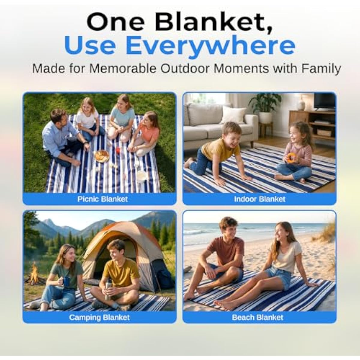 scuddles Extra Large Picnic Blanket – 60" x 80" Waterproof Outdoor Mat with Soft Dual-Layer Comfort, Foldable Travel Rug for Beach, Camping, Lawn, Parks & Family Picnics