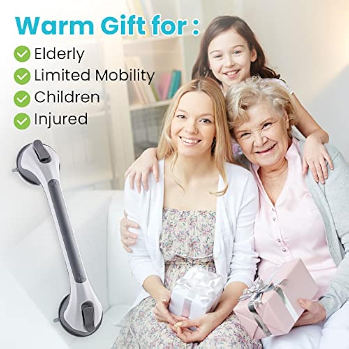 TAILI Grab Bars for Bathtubs and Showers 2 Pack Suction Grab Bar, Heavy Duty Shower Handle Removable Bath Handrails for Seniors and Elderly, Bathroom Safety Grip No Drilling Waterproof,Grey