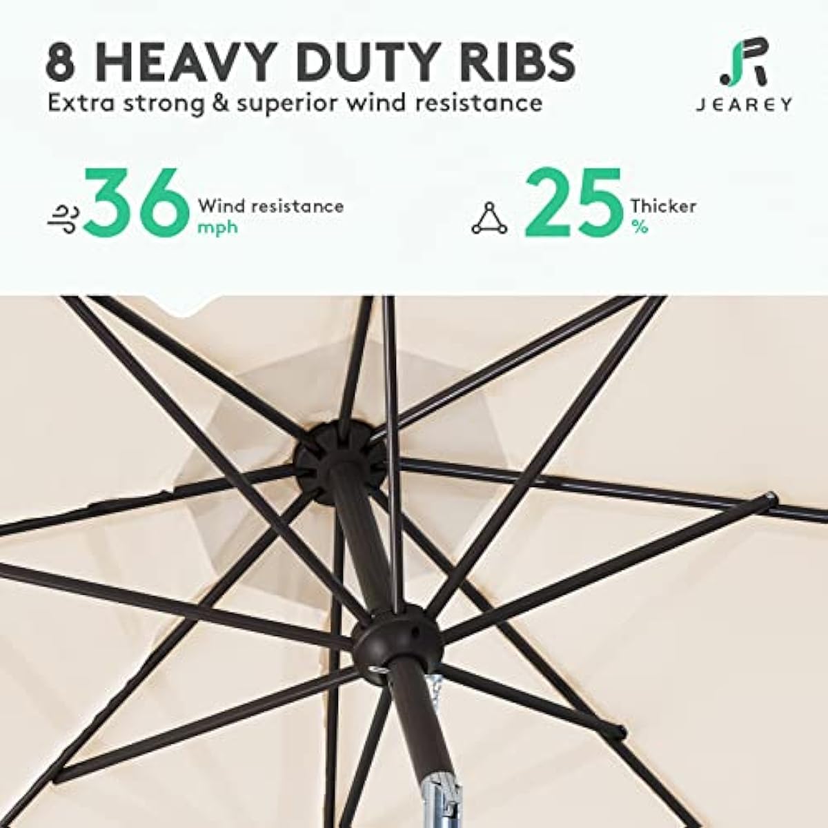JEAREY 9FT Outdoor Patio Umbrella Outdoor Table Umbrella with Push Button Tilt and Crank, Market Umbrella 8 Sturdy Ribs UV Protection Waterproof for Garden, Deck, Backyard, Pool (Beige)