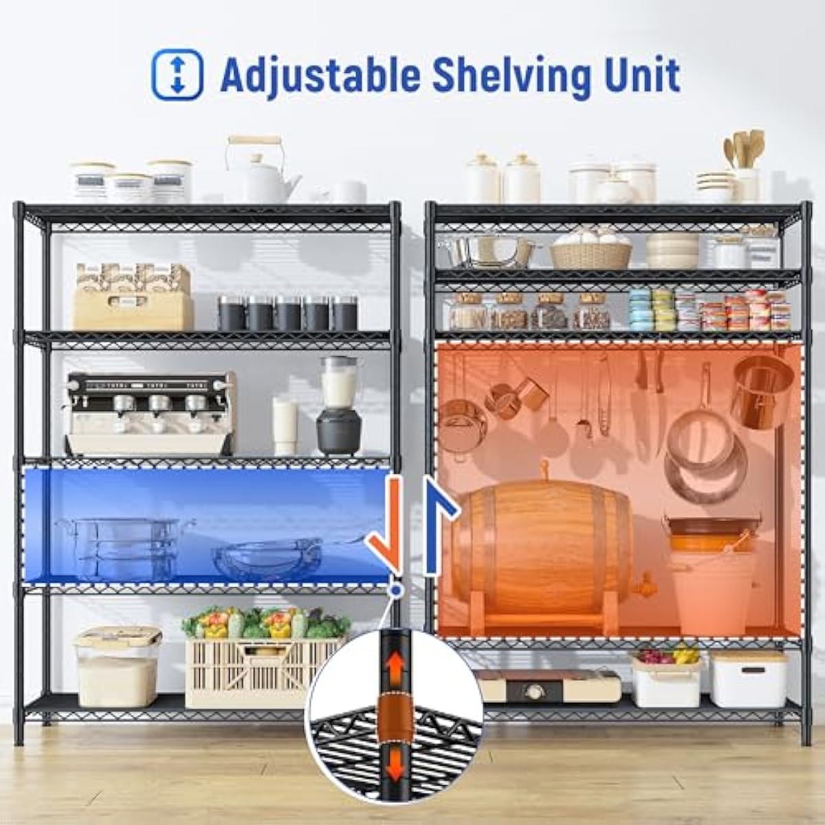 5 Tier Storage Shelves 71"H Wire Shelving Adjustable Metal Shelving,1000LBS Pantry Shelves Sturdy Steel Wire Shelf for Kitchen Commercial Pantry Garage Warehouse ,71"H X35.5"W X13.8"D, Black