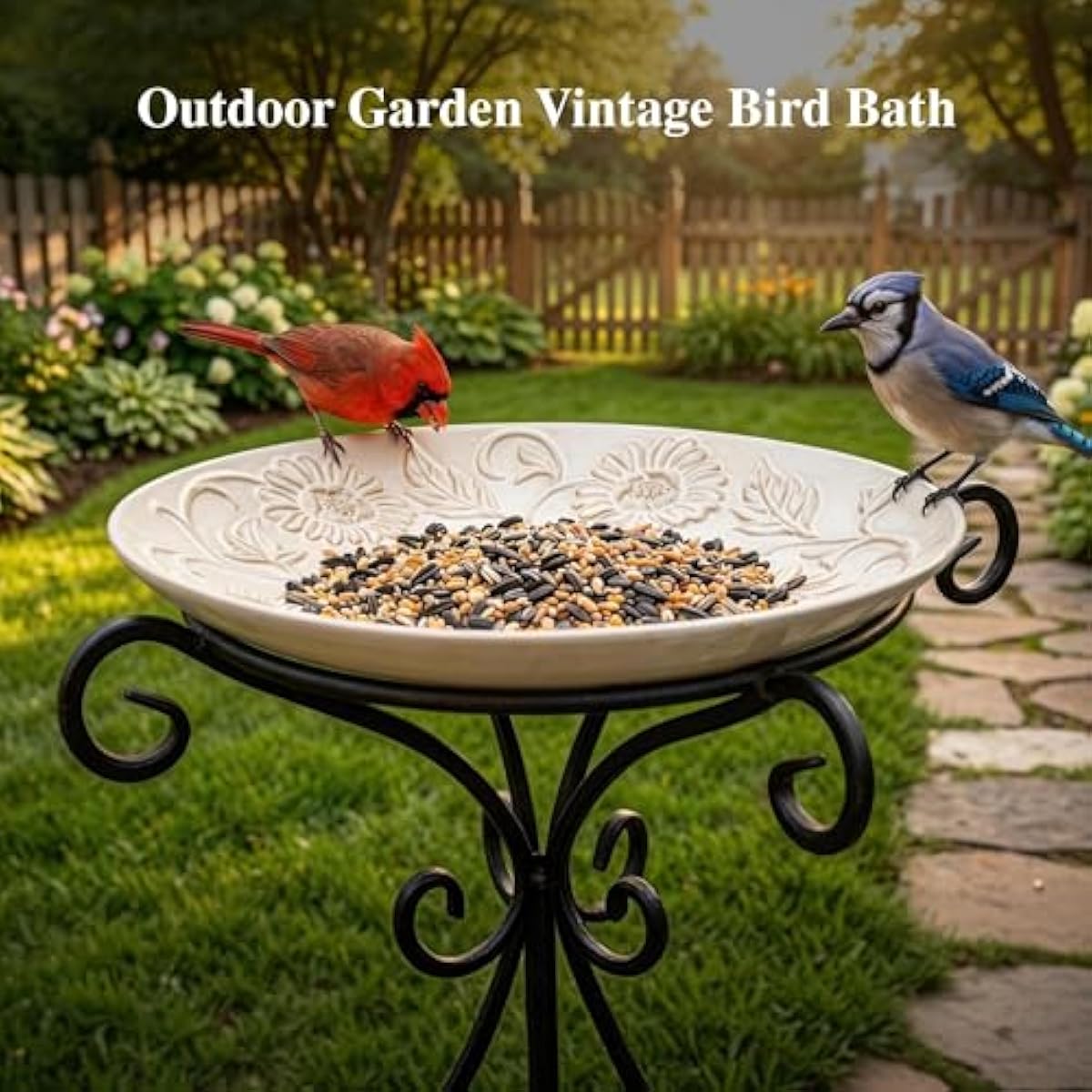 Topadorn Ceramic Bird Bath for Outside, 14.17 Inch Birds Bath Bowl Only, Antique Outdoor Garden Birdbaths for Yard, Tabletop, Deck, Balcony and Lawn