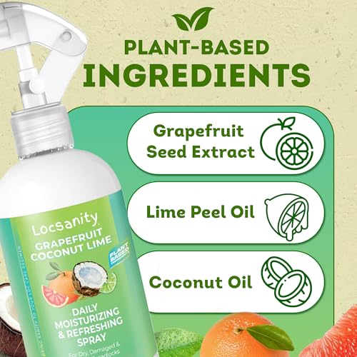 Loc Moisturizing Spray - Locsanity Grapefruit Coconut Lime Daily Hydrating Mist for Locs Dreads & Braids - Rosewater Scalp Moisturizer - 8 fl oz