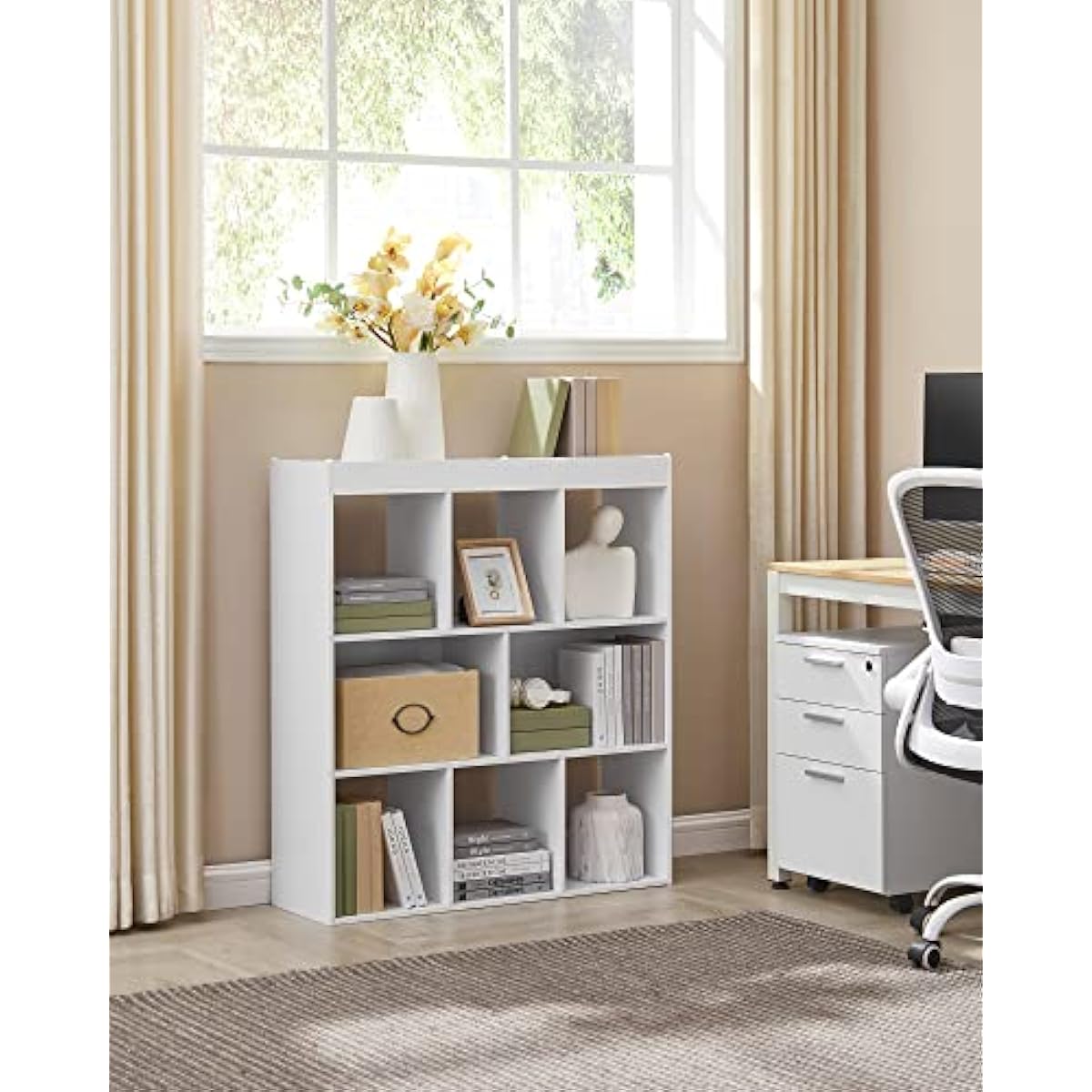 VASAGLE Bookcase, Bookshelf, Freestanding Storage Unit, 8 Open Compartments, Used Horizontally, Vertically, Upside Down, 11 x 35.4 x 39.4 Inches, for Living Room, Study, Office, Cloud White ULBC55WT