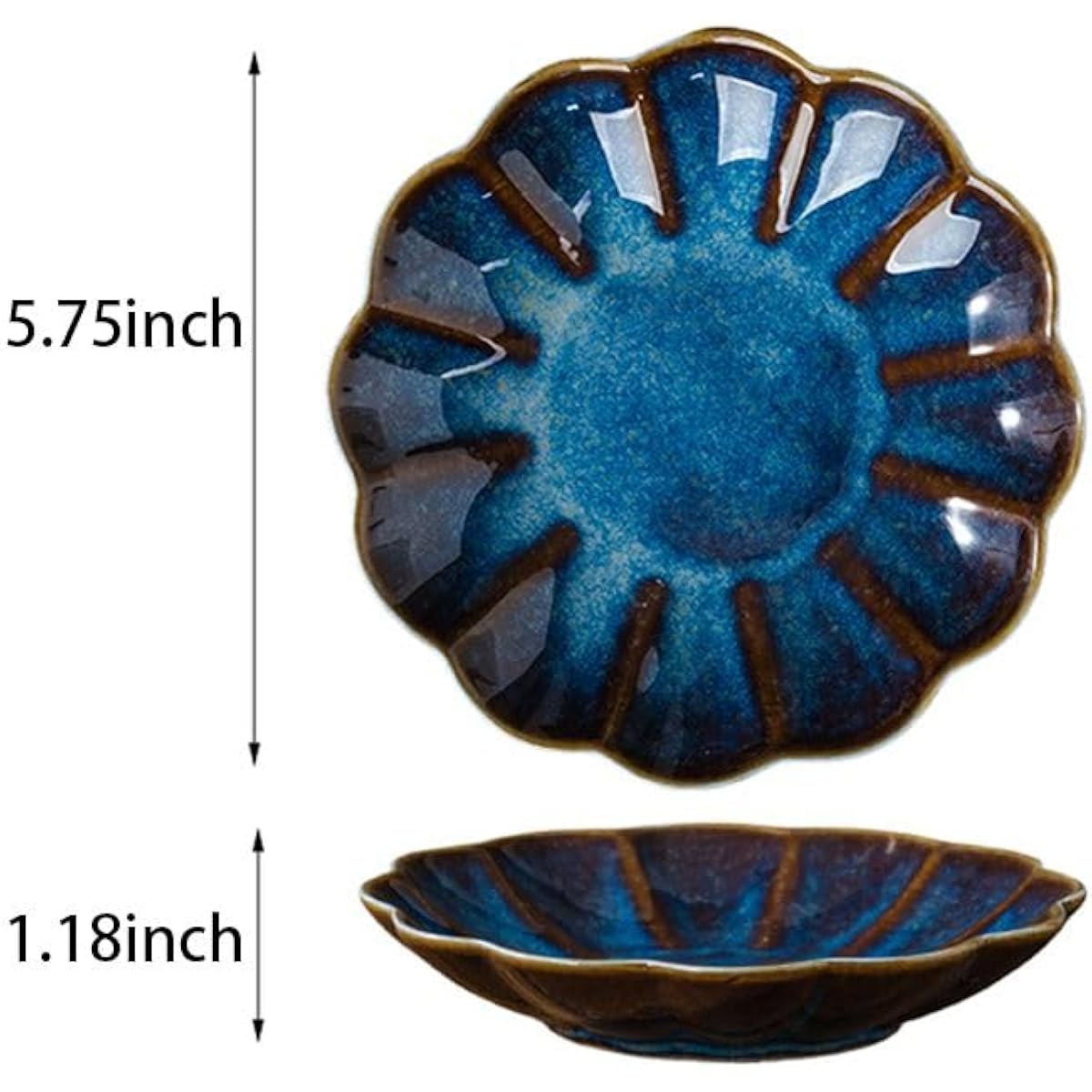 Small Dessert Plates Set of 4,Ceramic Dinner Plates 5.7 Inch for Appetizer, Fruits, Cake, Salad,Microwave Safe,Christmas Gift,Flambe Blue