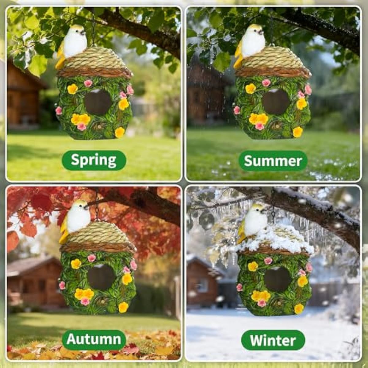 Bird Houses for Outside Bird Nesting Design Resin Birdhouse, Garden Outdoor Decor Bird House with Flower and Leaf Details, Birdhouses for Outdoors for Bluebird Finches Cardinals