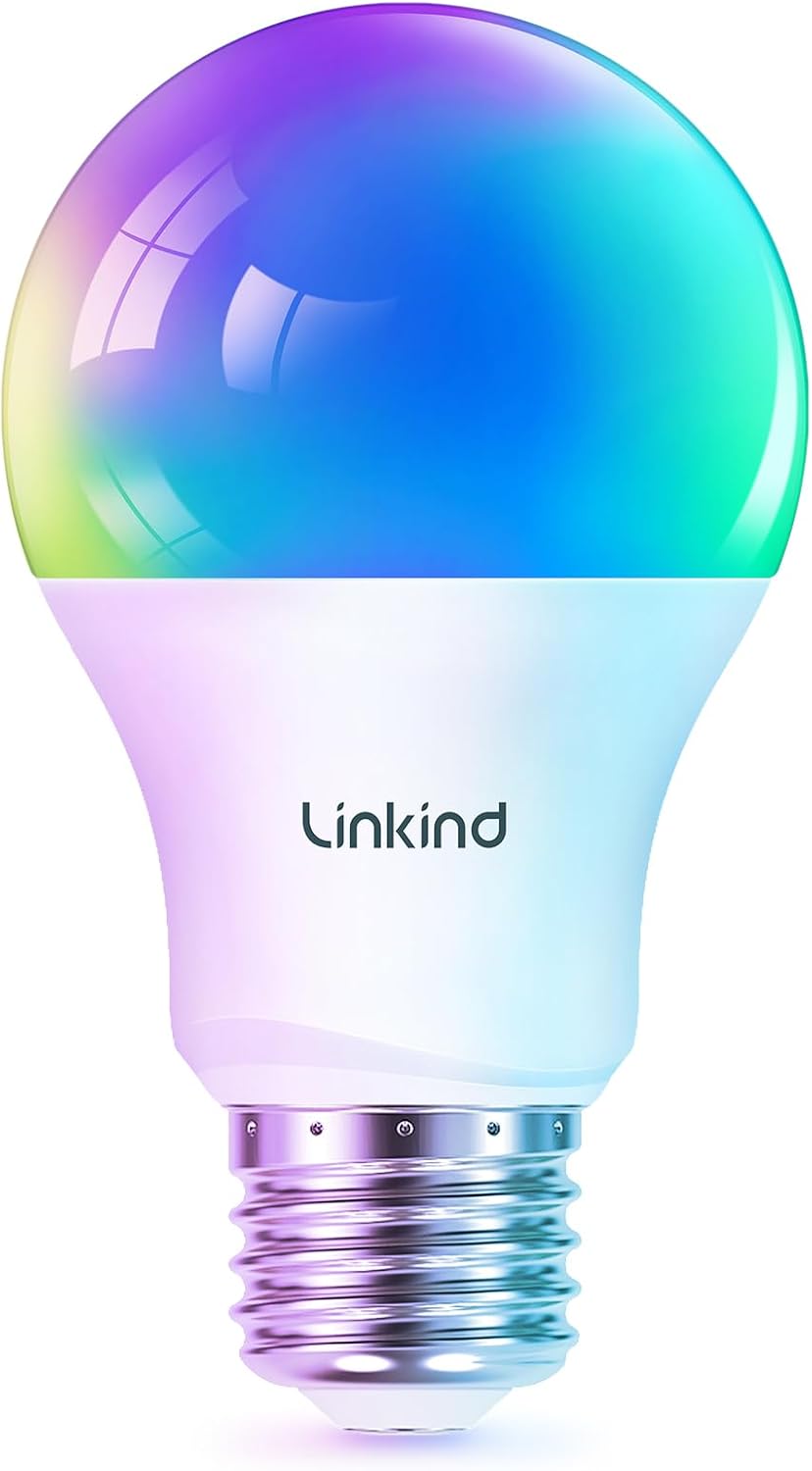 Linkind Smart Light Bulbs, Smart Bulb That Work with Alexa & Google Home, LED Light Bulbs Color Changing, 104 Preset Scene, Music Sync, A19 E26 2.4GHz RGBTW WiFi Bluetooth Light Bulb 60W, 800LM, 4Pack