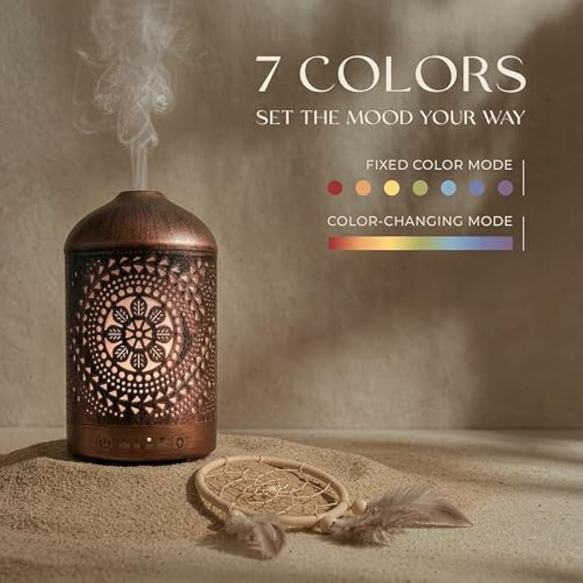 Earnest Living Essential Oil Diffuser Metal Diffuser 100 ml Timers Night Lights and Auto Off Function Home Office Humidifier Aromatherapy Boho Decor Gift