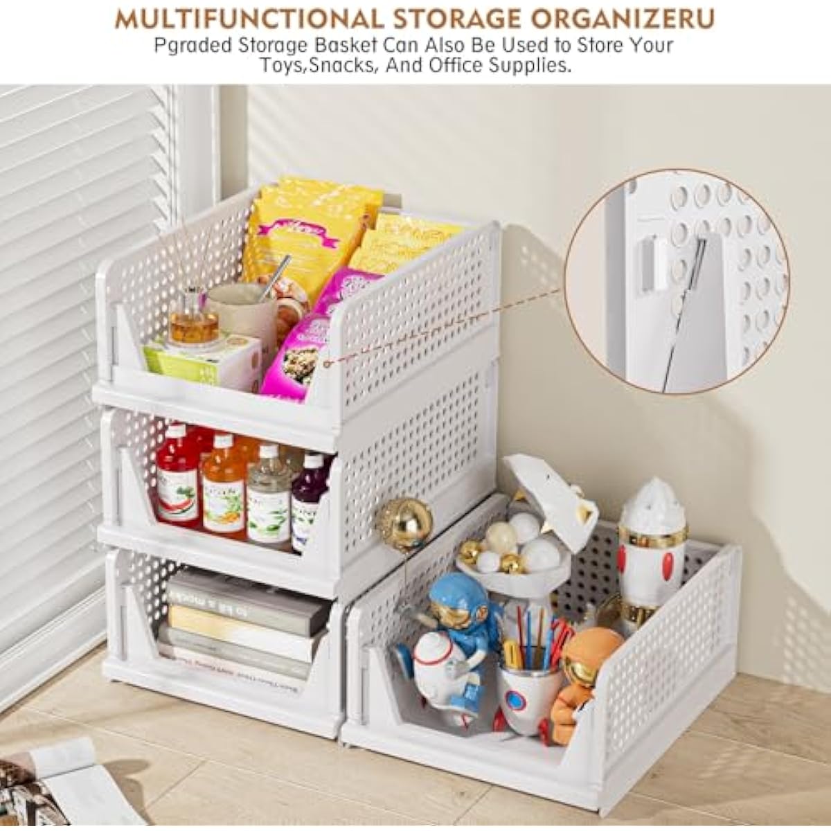 SNSLXH 5 Pack Stackable Closet Organizer Box, Multifunctional & Foldable Closet Storage Basket for Bathroom Kitchen Laundry Room Wardrobe Storage, Space-Saving Clothes Storage Drawer Organizer, Pink