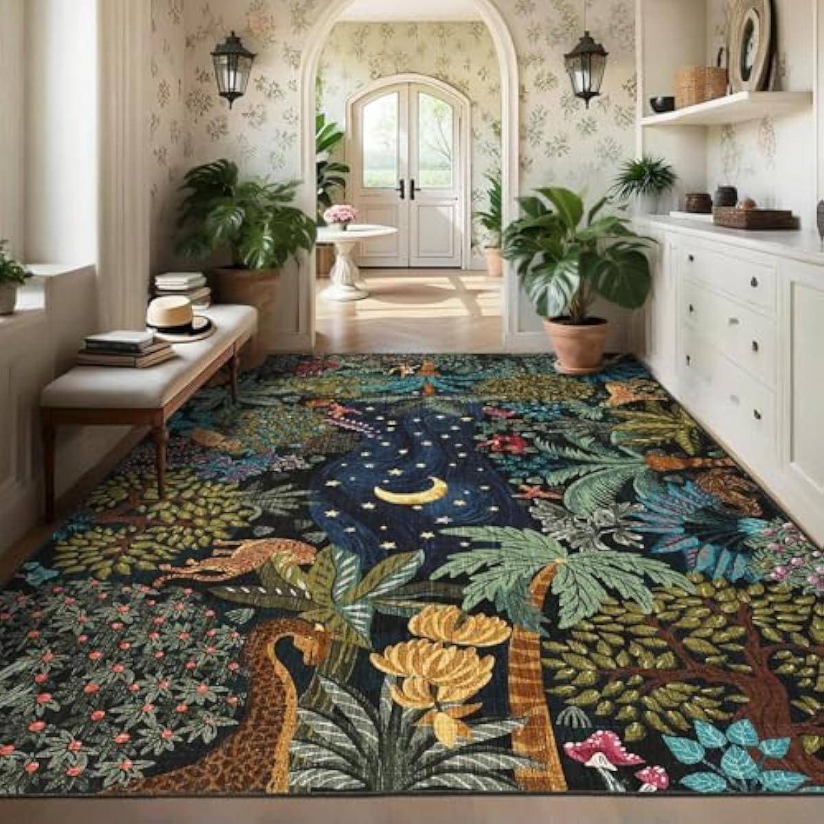 GarveeHome 4x6 Washable Area Rug for Kids Room, Jungle Animal Soft Bedroom Rug Non Slip Low Pile Small Carpet Stain Resistant Throw Rug for Bedside Playroom Classroom Office Dining Room