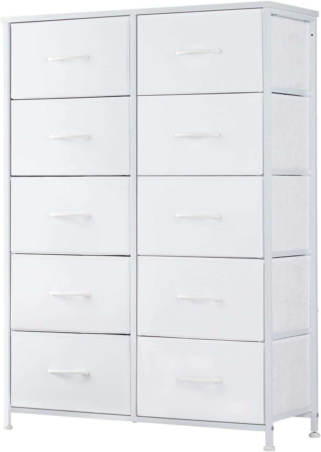 DUMOS Dresser for Bedroom, Storage Organizer with 9 Drawers, Chest of Drawers with Fabric Bins, Sturdy Metal Frame, Wood Tabletop for Guest Room, Closet, Entryway, White