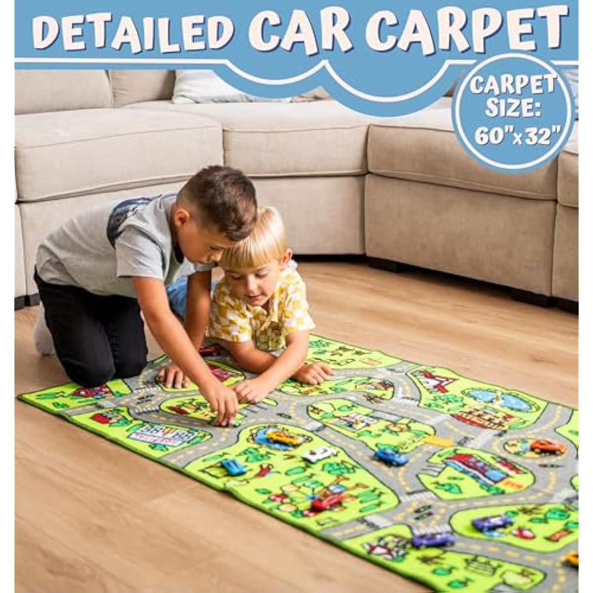 ToyVelt Carpet Playmat Kids Rug - Large 60” x 32” Educational City Road Traffic Mat for Kids Ages 3–12 - Preschool Rug & Play Room Carpet with Skid-Proof Backing - Bedroom & Playroom