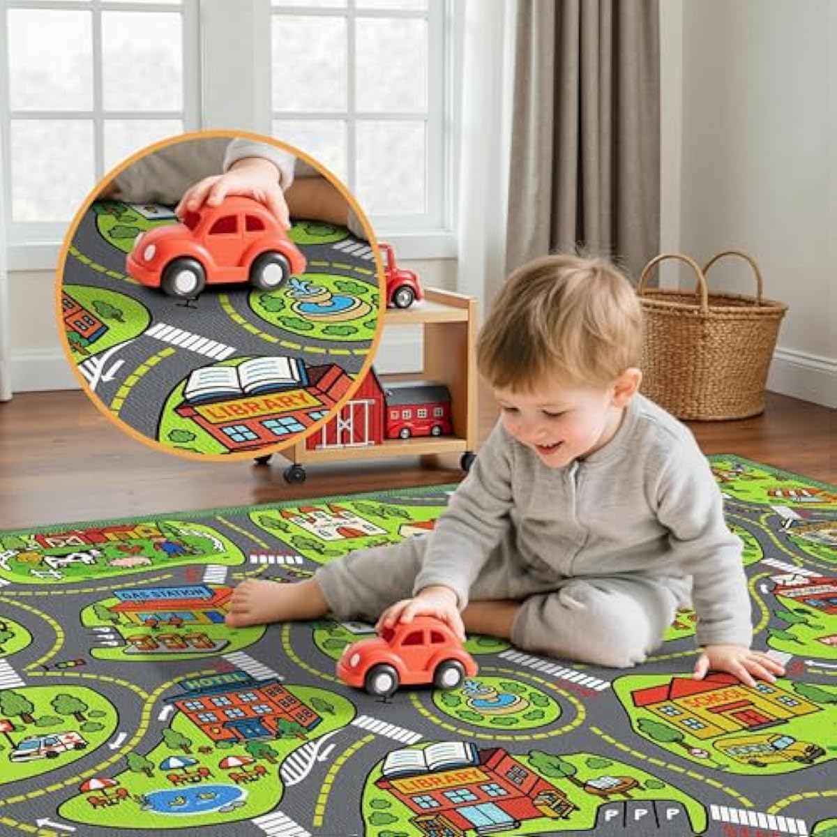 Upgrade Ultra Non Slip Kids Car Rug, Kids Road Playmat Rug for Toy Cars, Educational Town City Map Washable Carpet for Boy Playroom Bedroom, Safer Car Track Play Mat for Children Baby Toddler, 60"x36"