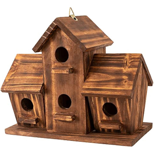 COLEBA Bird Houses for Outside, Outdoor 4 Hole Bird House Room for 4 Bird Families Bluebird Finch Cardinals Hanging Birdhouse for Garden