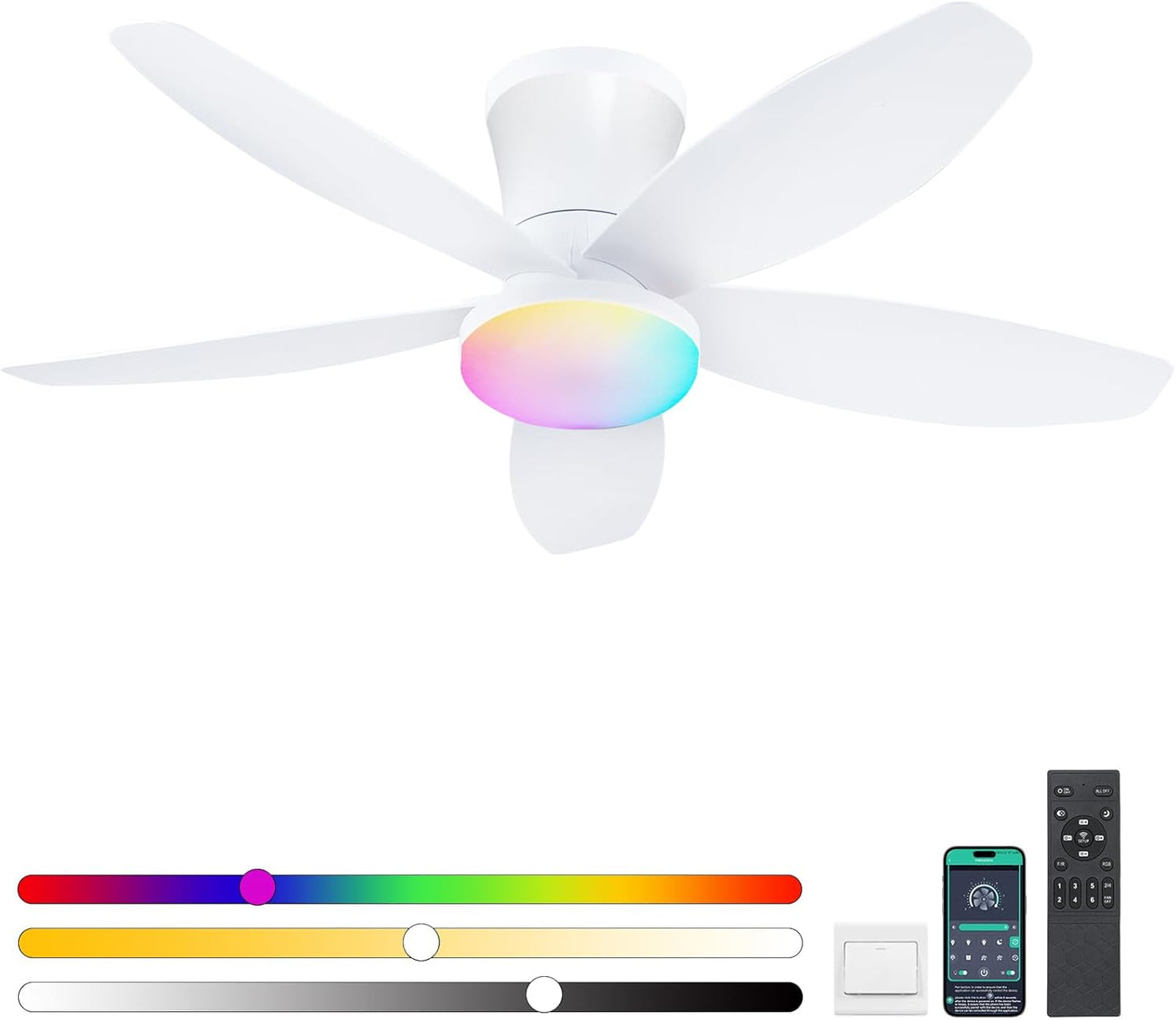 42" Ceiling Fans with Lights-Low Profile Ceiling Fan with Light and Remote/APP Control,Flush Mount,DC Reversible,LED Dimmable Blakc Ceiling Fans for Bedroom,Indoor/Outdoor Patio Use