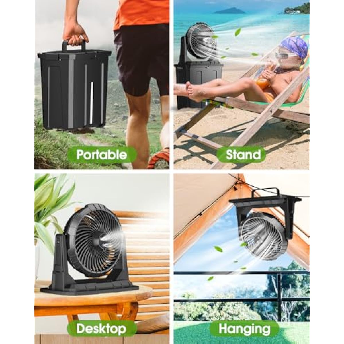 Ausic Portable Misting Fan - 9L Bucket, 10-inch Outdoor Fans for Patios/Camping/Beach/Golf etc., 20000mAh USB Rechargeable Battery Powered Floor Water Cooling Fan, 3 Strong Winds, 3 Spray Mister