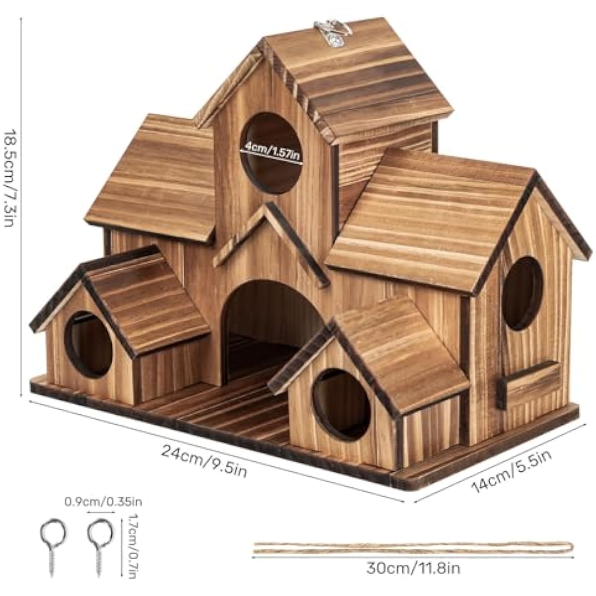 Bird Houses for Outside, 5-Hole Wooden Birdhouse for Bluebirds Finch Swallow Wren Chickadee Hummingbird, Hanging Bird House for Outdoor Clearance Garden Courtyard