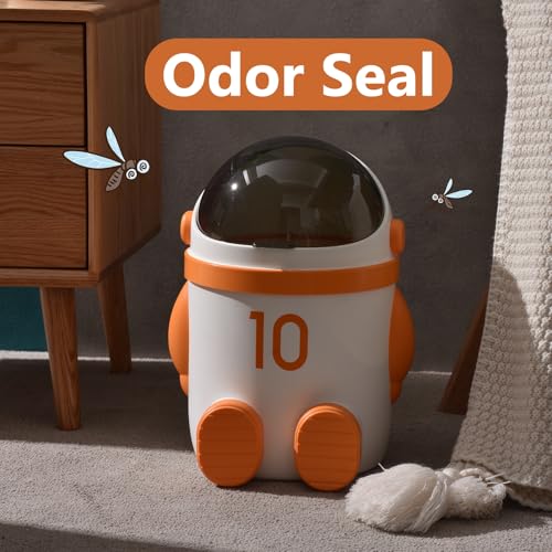URALFA Astronaut Trash Can, 12 Liter /3.2 Gallon Bathroom Trash Can with Lid, Cute Garbage Can for Kids, Plastic Garbage Can with Swing Lid, Spaceman Wastebasket for Bedroom, Dorm, Living Room, Orange