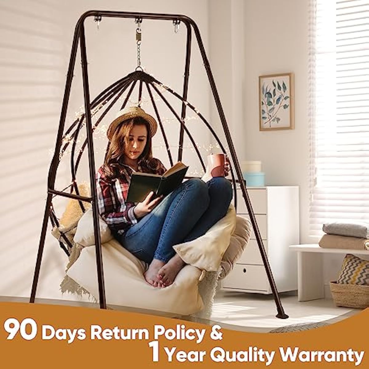 Hammock Chair Stand Only, Heavy Duty Foldable Hammock Stand, 300 lbs Capacity, Portable Hammock Frame for Indoor or Outdoor, Easy to Assemble & Store (Hammock Chair not Included)