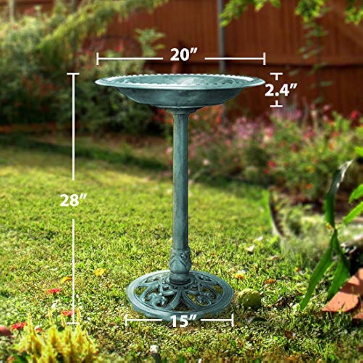 VIVOHOME Bird Bath for Outside, Polyresin Pedestal Bird Baths for Outdoor, Garden, 28 Inch Height Weather-Resistant Birdbaths with 20" Bowl, Green