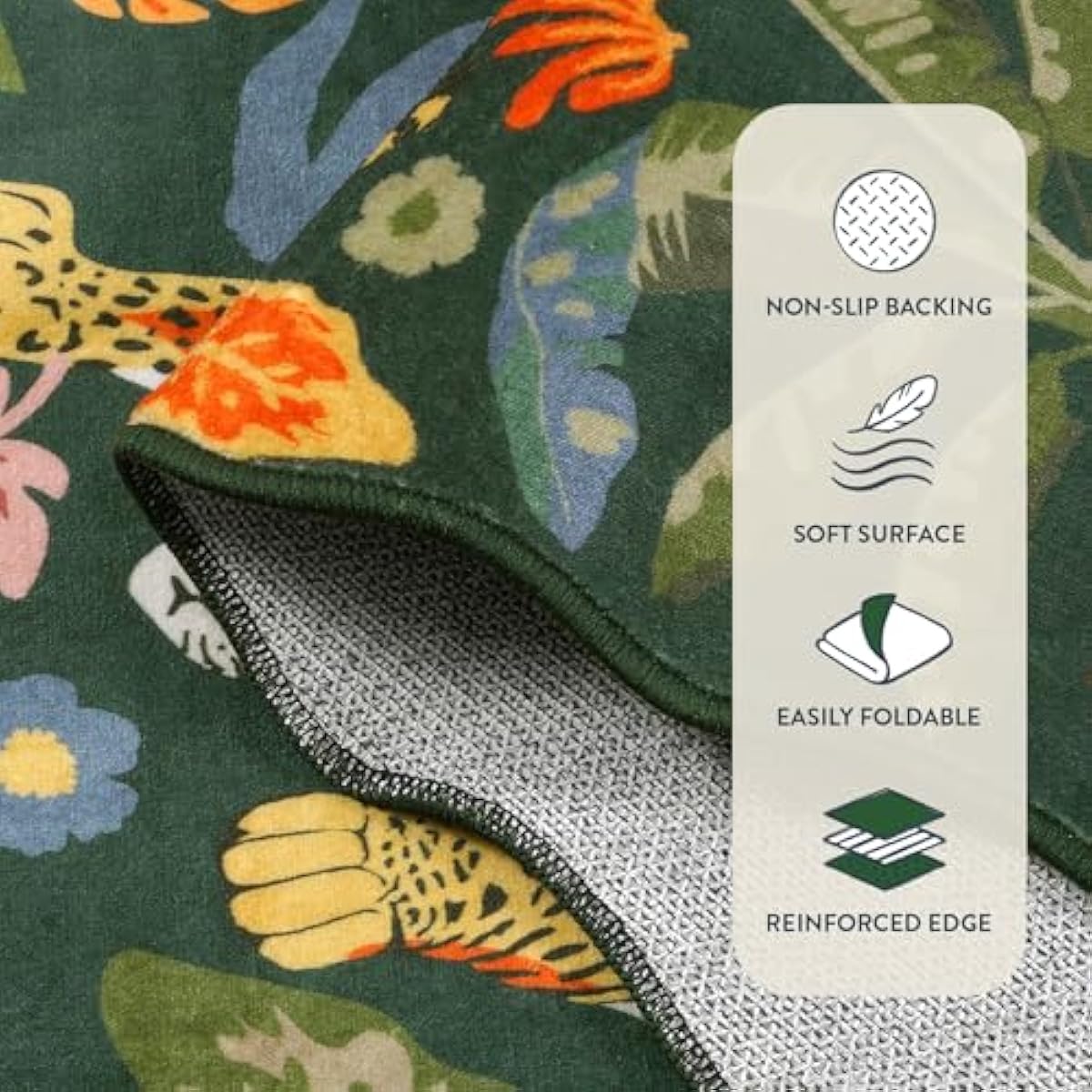 LEEVAN Jungle Animal Nursery Rugs 5x7, Washable Green Tiger Living Room Rugs Non Slip Scalloped Tiger Bedroom Rug, Low Pile Leopard Floor Carpet Leaf Print Kids Rug