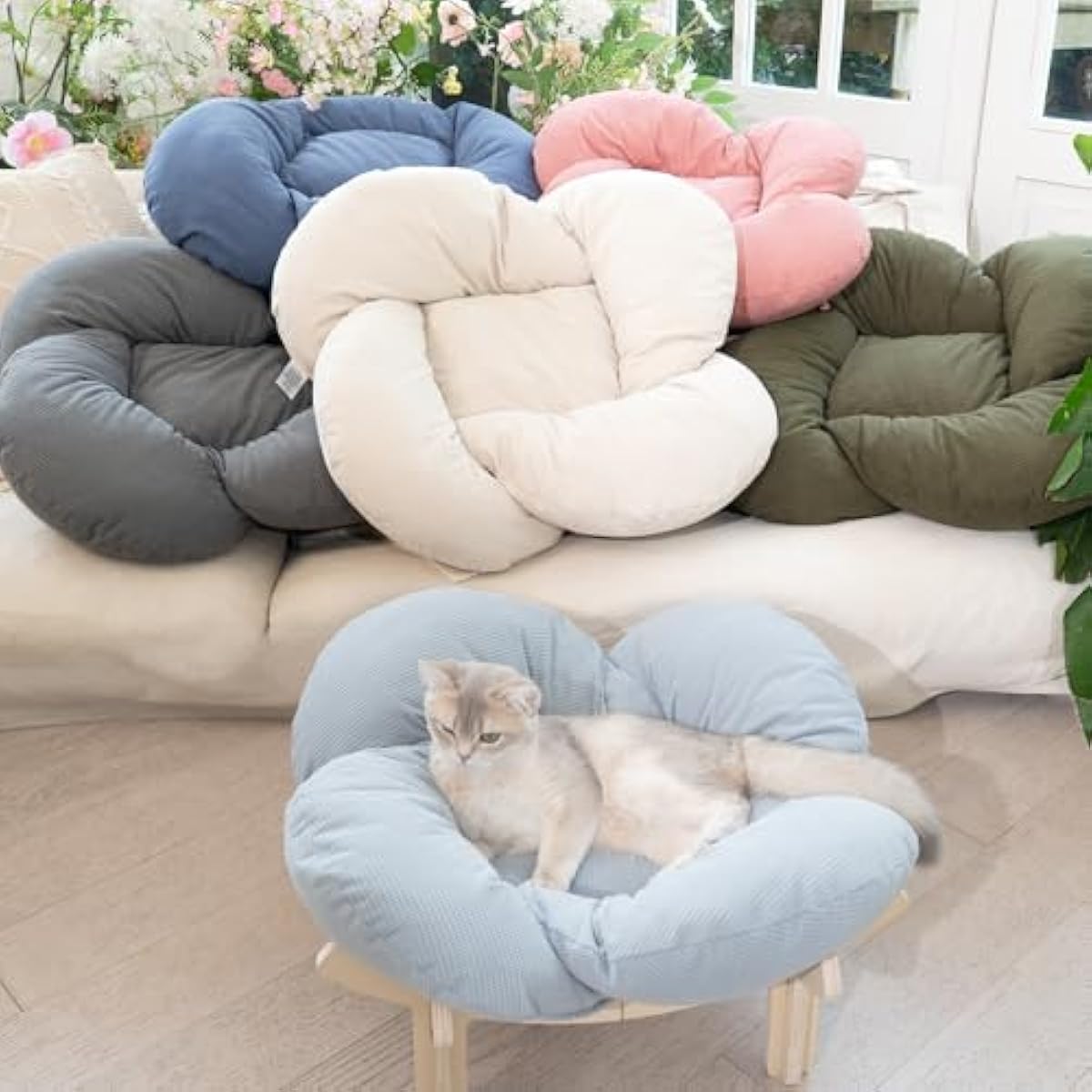 CHEERHOME PETS Elevated Cat Bed Wooden with Cushion Fluffy Pet Couch Sofa for Indoor Cats Raised Kitty Lounge Chair Suitable for Puppy, Cat Furniture(Green)