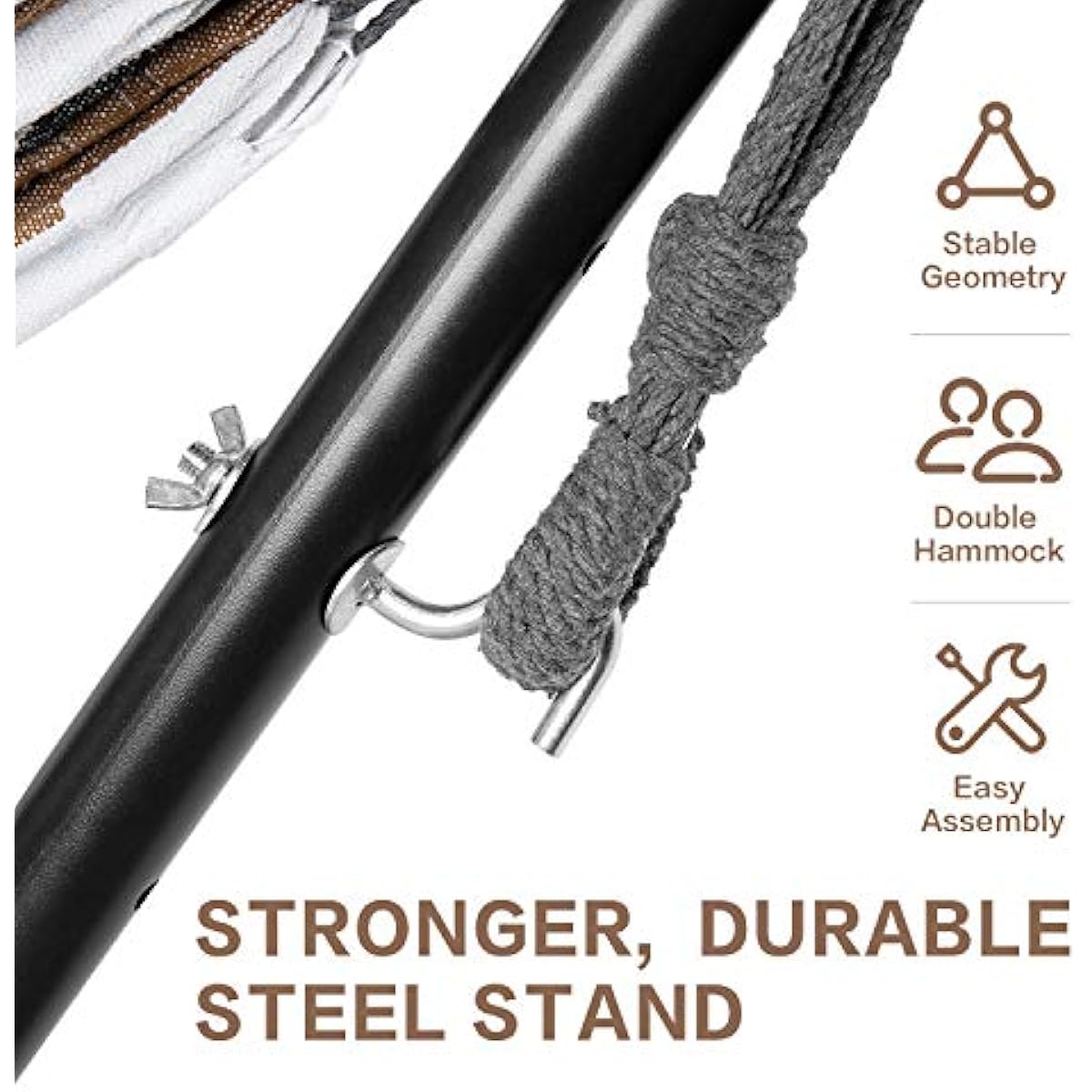 PNAEUT Double Hammocks with Stand for Outside, Portable Space Saving Heavy-Duty Steel Frame for Indoor Outdoor Patio Yard, Easy Assembly, 2 Person 450 lbs Capacity (Coffee)