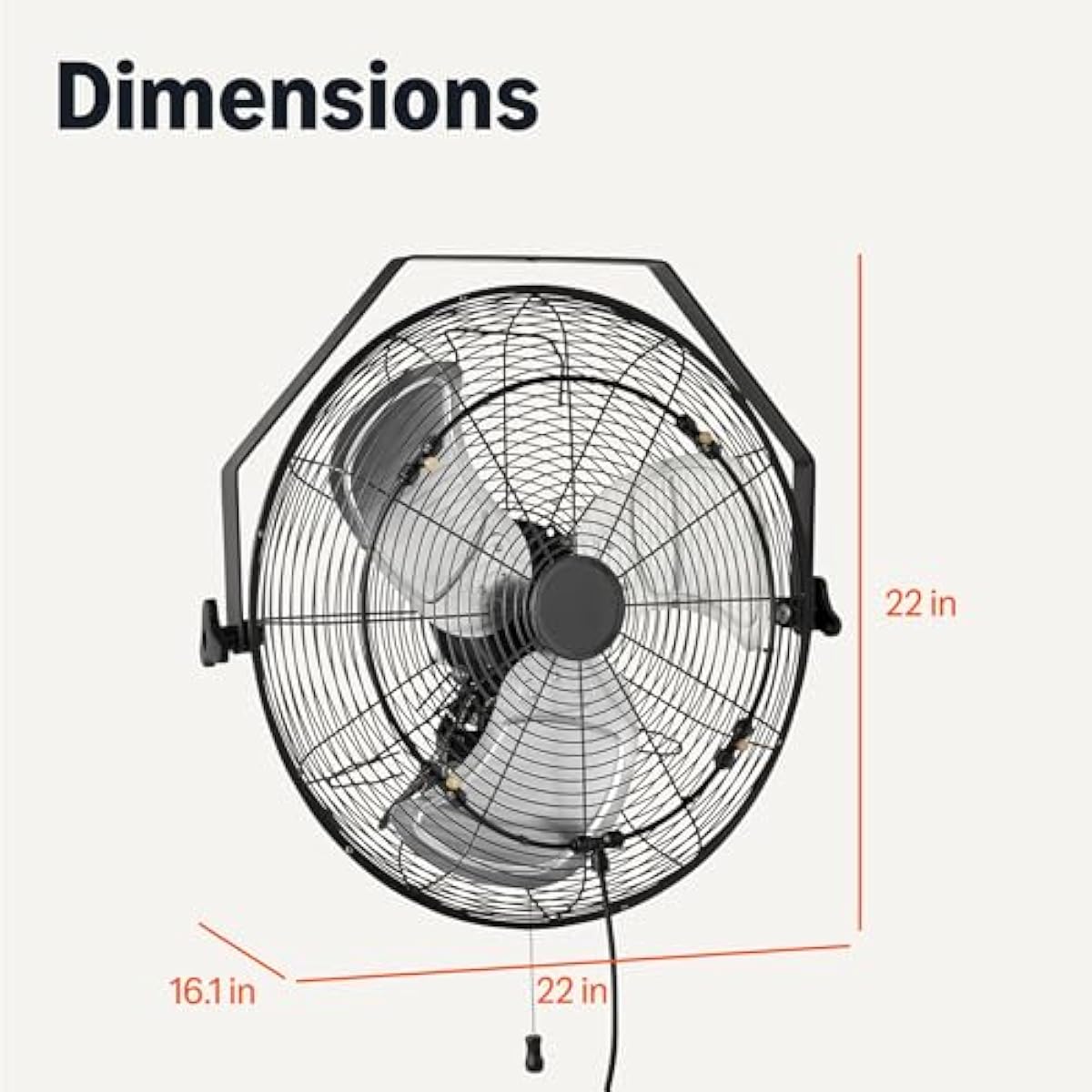 Amazon Basics 18" Outdoor Heavy-Duty Misting Fan, Wall-Mounted, Industrial, Waterproof (IP44), With Tilt Head, Metal Blades, Dual Ball Bearing Motor, 3 Speeds Up to 1550 RPM and 3781 CFM, Black