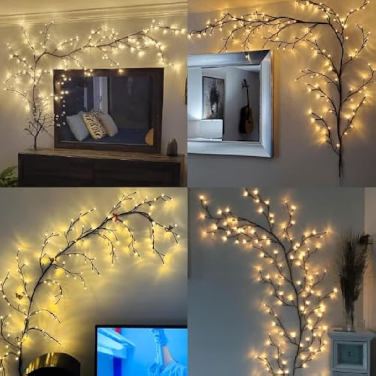 GOESWELL Enchanted Willow Vine Lights with Remote: 7.5Ft 144 LEDs Brown Twig Tree Branch Lights with Timer Dimmer for Indoor Living Room Bedroom Forest Boho Farmhouse Christmas Decor