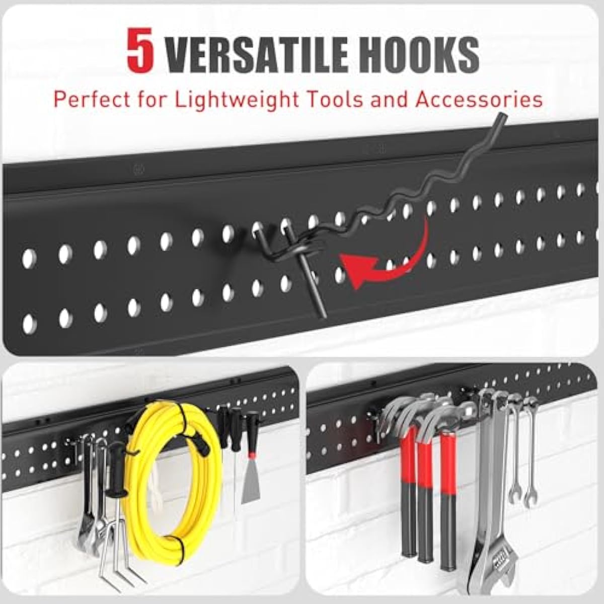 Garage Tool Organizer Wall Mount 48 inches with 10 Adjustable Heavy-Duty Hooks, Garage Organization, Garden Tool Storage Rack, Yard, and Shed, Holds Up to 400 lbs