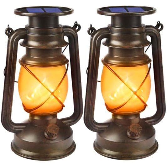 Wondrastical Solar Lanterns Outdoor Waterproof, 2 Pack Flickering Flame LED Hanging Lantern, Bronze Vintage Solar Powered Decorative Lights for Patio Porch Garden Yard Pathway Camping