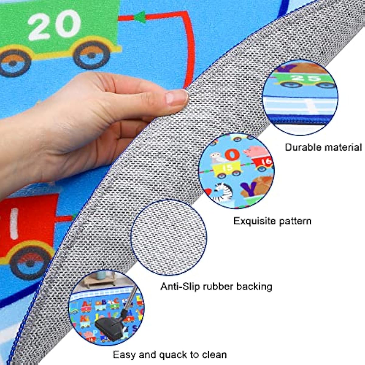 HiiARug Kids Carpet Playmat Rug ABC Alphabet, Numbers, Train and Road Themed Playing Educational Classroom Rug Fun Game Play Area Rug for Kids Bedroom, Toddler Classroom and Baby Playroom Decor