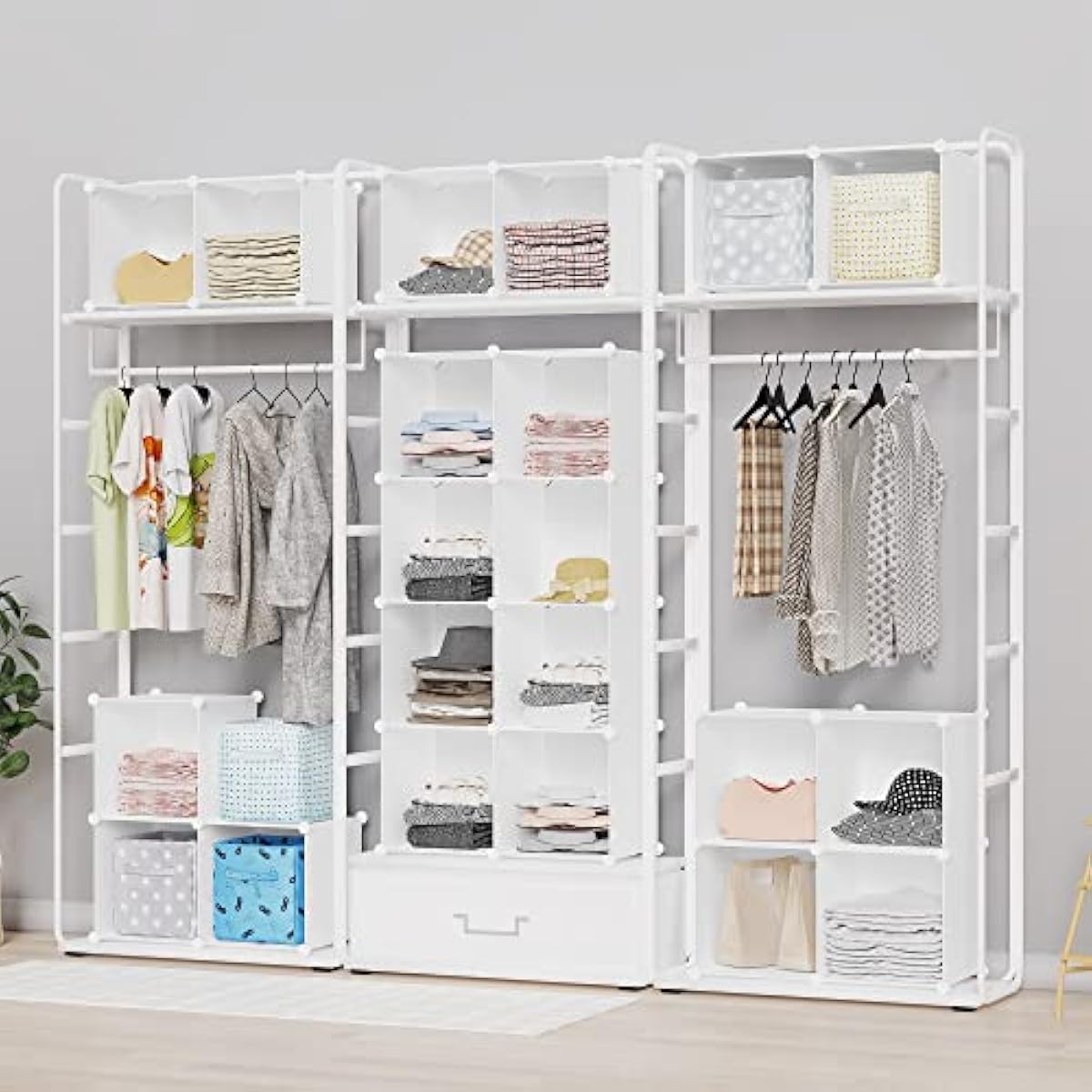 HOMIDEC Closet Organizers and Storage, 16 Cube Storage Organizer, Closet Organizer Bookshelf Cubes Shelves for Clothes, Bedroom, Kids Room, Bathroom, Wardrobe, Garment Racks, White