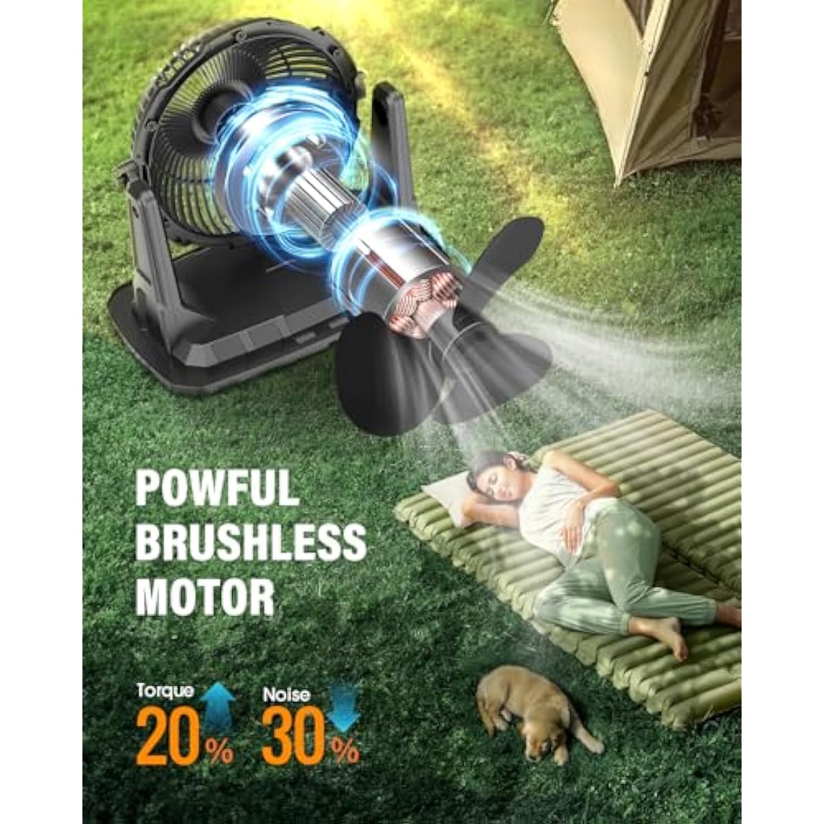 Ausic 9L Bucket Portable Misting Fan for Outdoors Patios - 10IN, 20000mAh Rechargeable Battery Operated Camping Fan, 3 Strong Winds, 3 Large Spray Outlets, for Fishing/Travel/Garden/Golf/Tent/Office