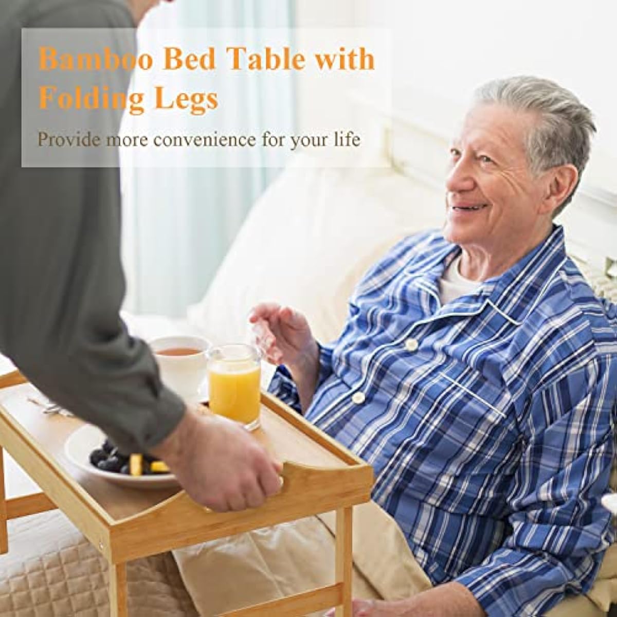 2 Pack Breakfast in Bed Tray for Eating, 16.92 x 12.6 Inch Bed Table Tray with Folding Legs & Handles, Bamboo Food Lap Trays Fits for Adult Kids Eating/TV/Surgery Recovery by Easoger. Set of 2