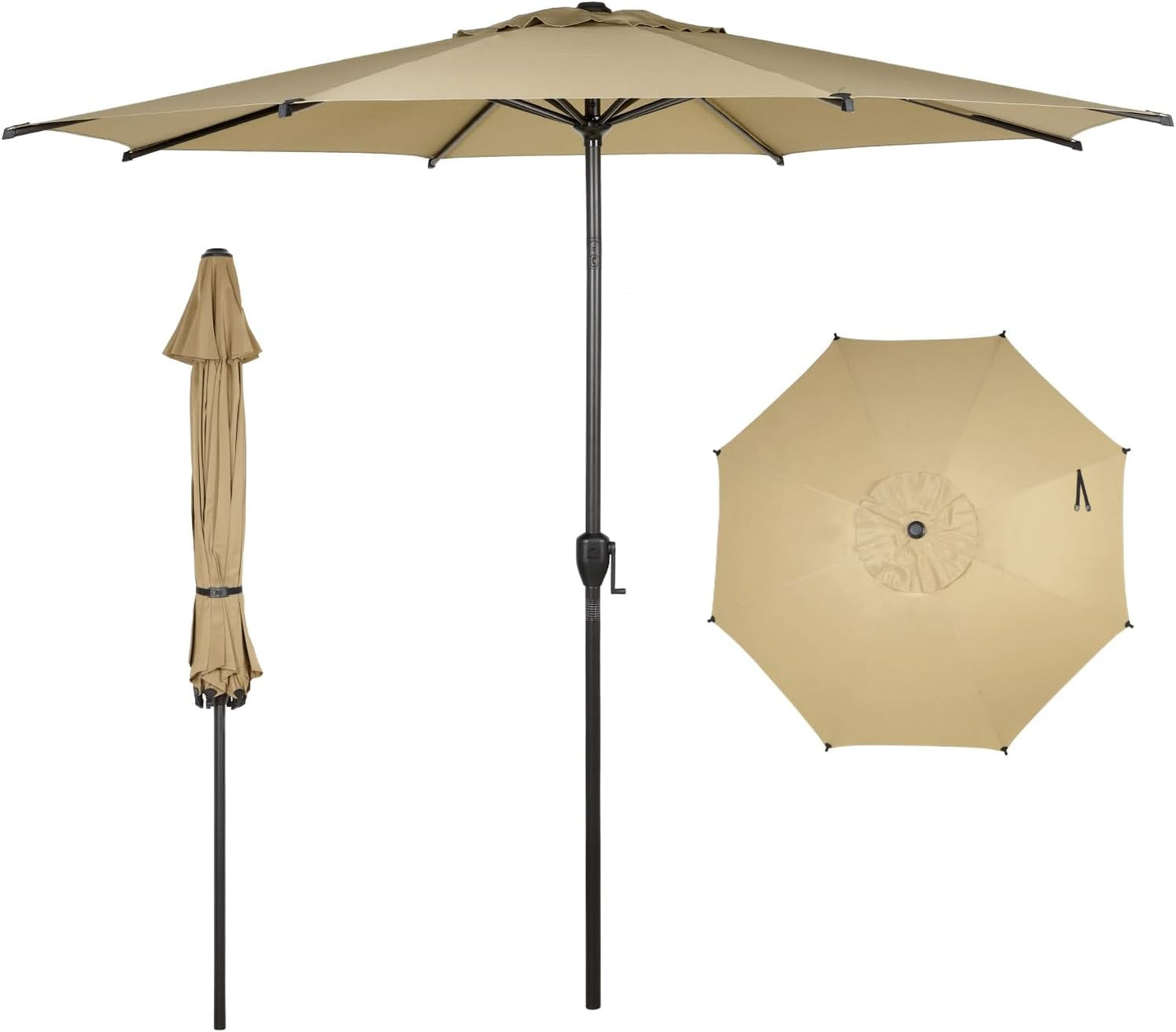 Abba Patio 9FT Lyon Outdoor Patio Umbrella Outdoor Table Umbrella with Push Button Tilt and Crank Market Umbrella 8 Sturdy Ribs UV Protection Waterproof for Garden Deck Backyard Pool, Black & Ivory