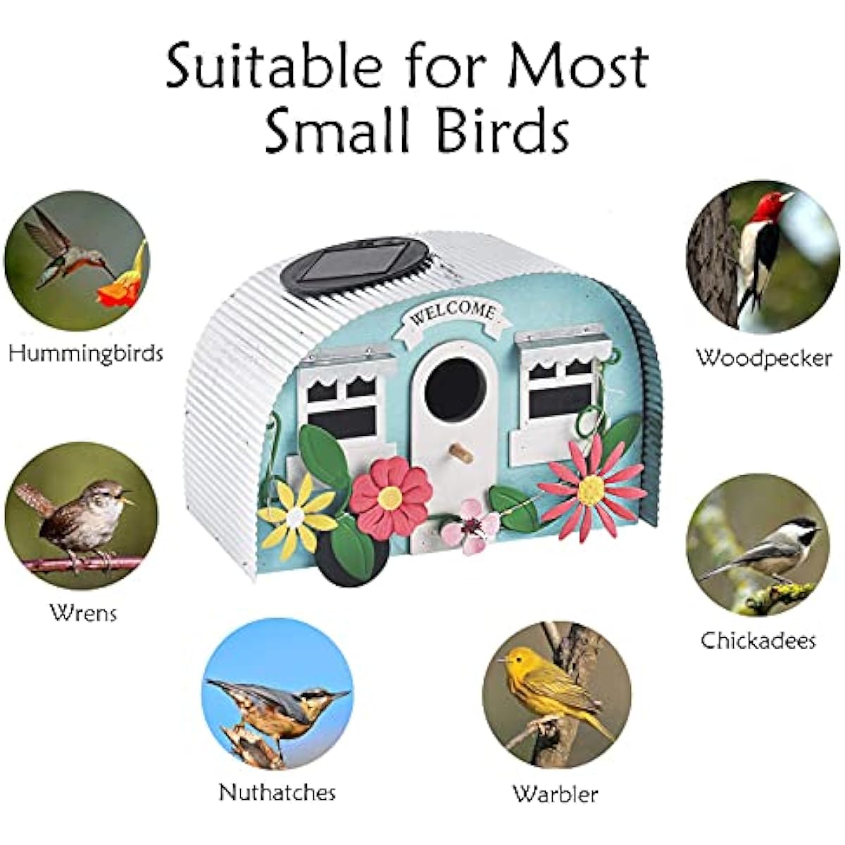 BAYN Bird Houses for Outside Decorative with 10 LEDs Solar String Lights Humming Bird Houses for Outside Hanging Handwork Bird Nest Garden Decor Outdoor
