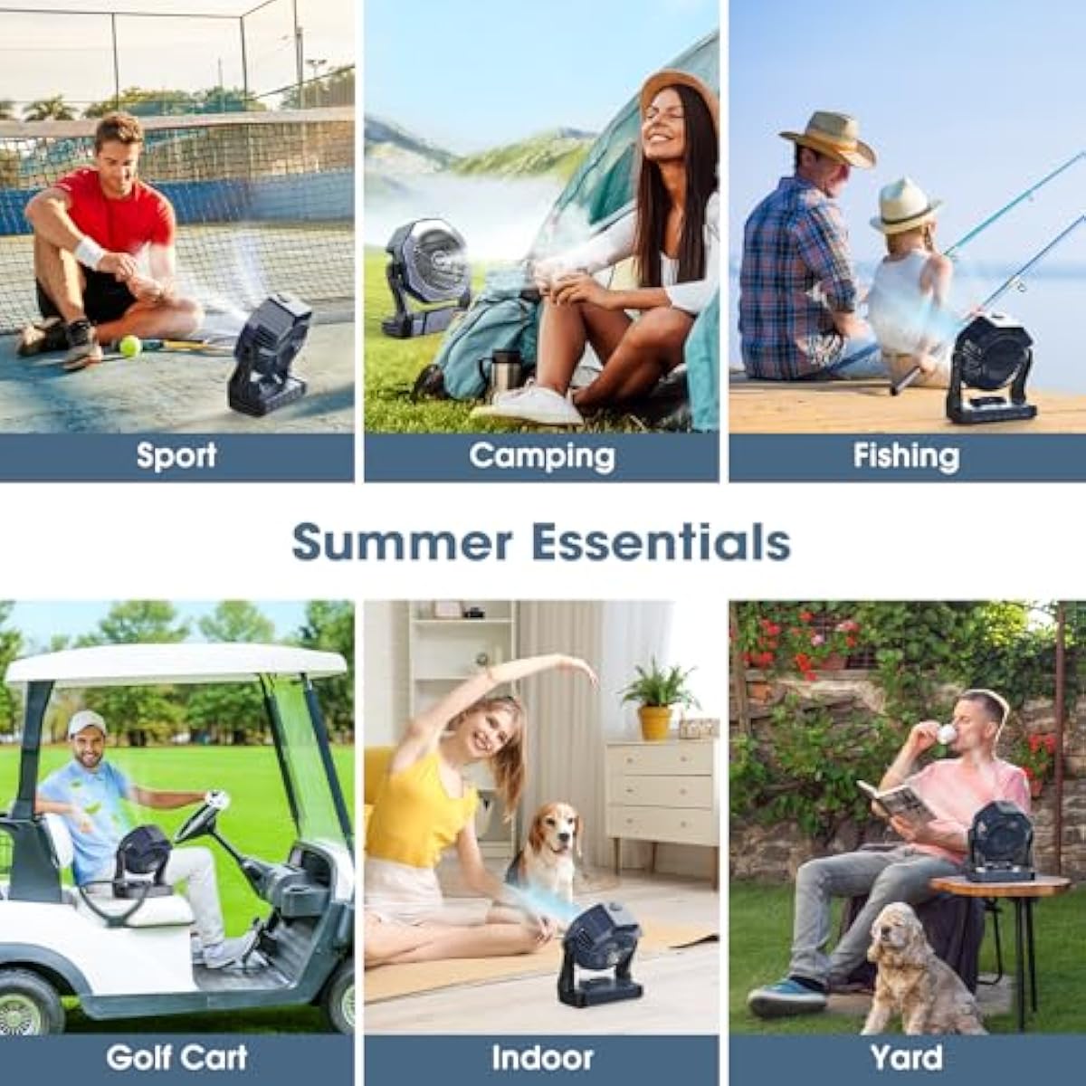 Ausic Portable Misting Camping Fans, [Max 35H Runtime] Outdoor Cooling Fan for Patios, 8 Inch Battery Operated Rechargeable Fans, Water Spray Fan with LED Light, Travel Beach Camp Essential