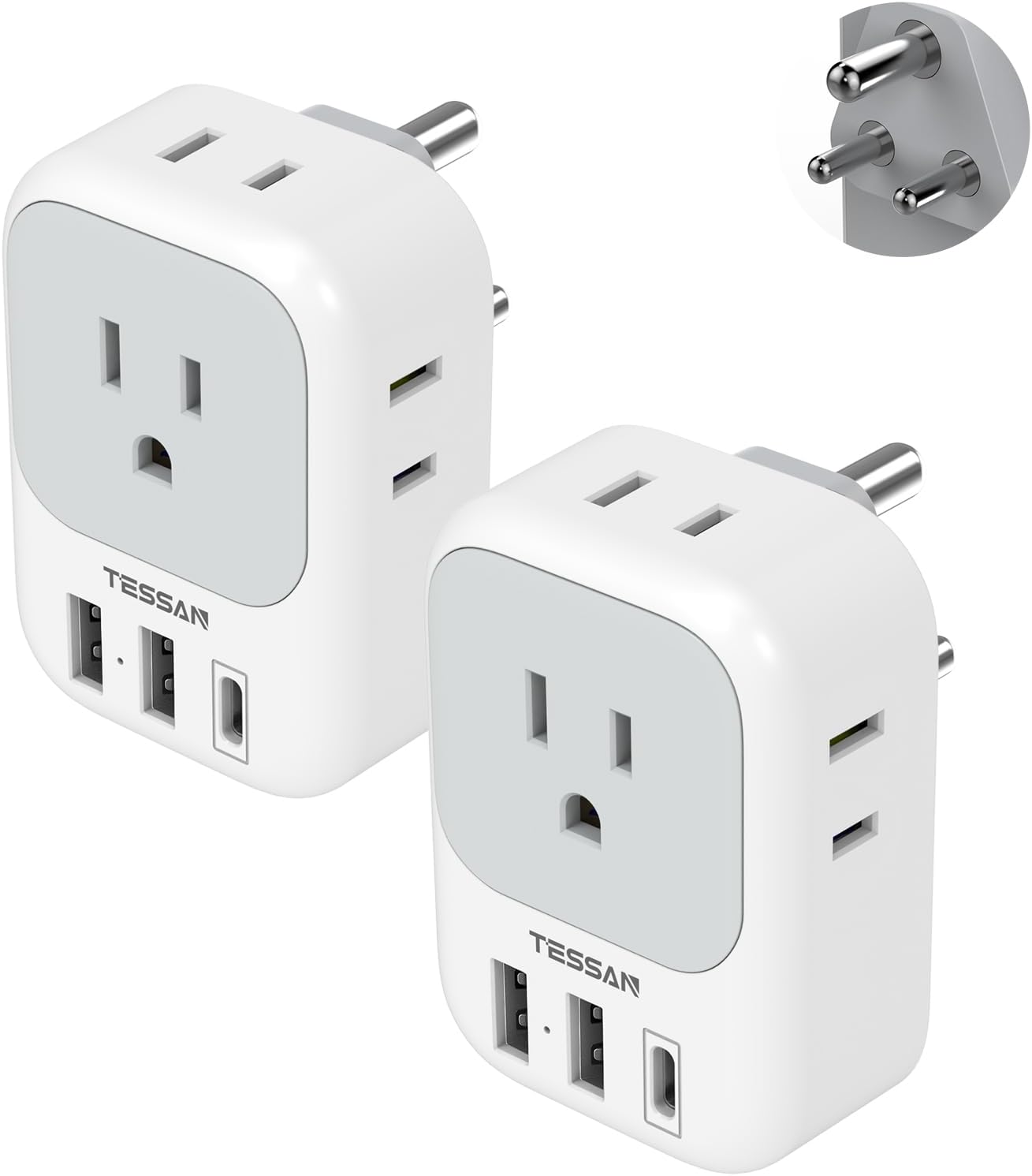 2 Pack European Plug Adapter USB C, TESSAN US to Europe Adapter 4 Outlets 3 USB Charger, Type C International Power Adaptor to Italy Spain France Portugal Iceland Germany, Europe Travel Essentials