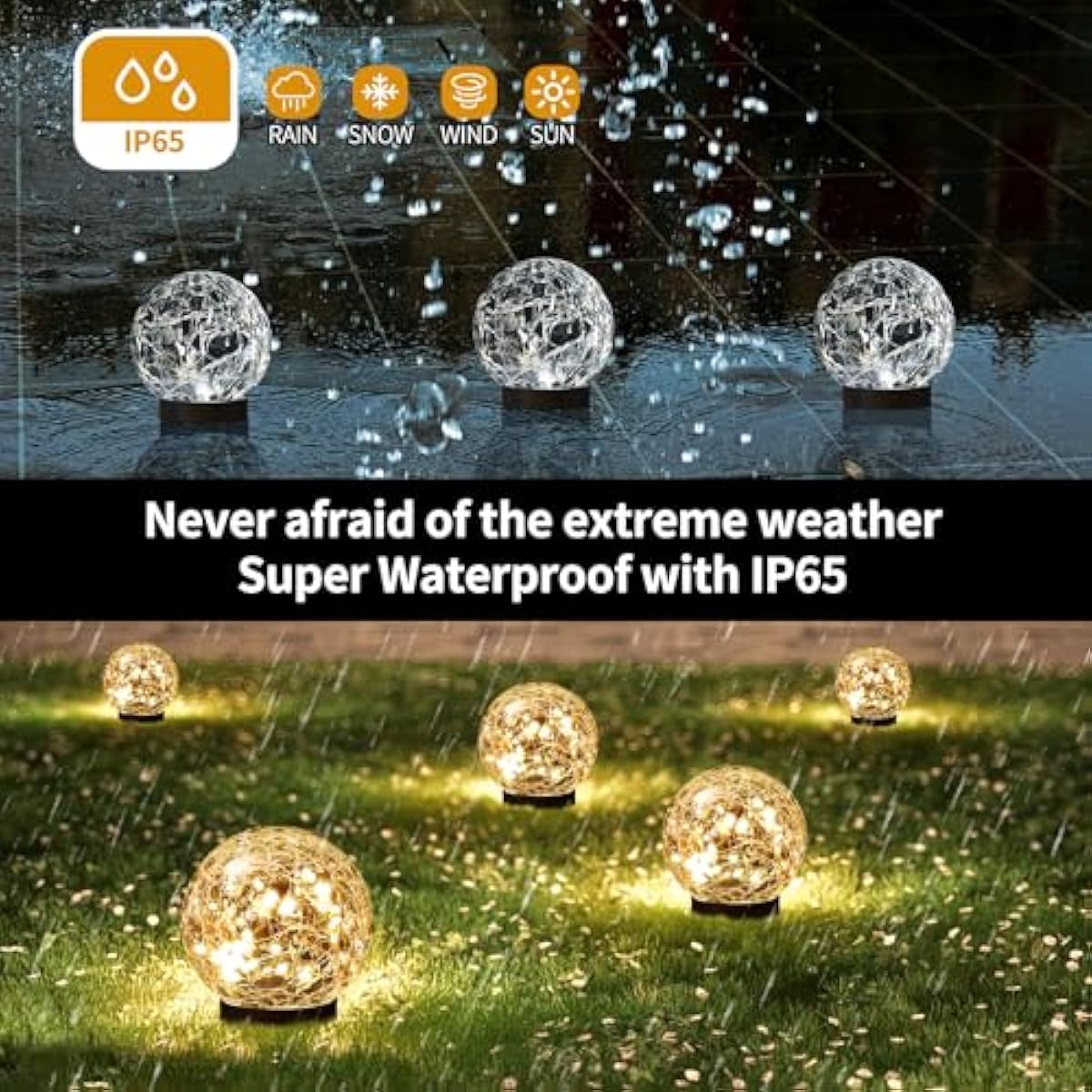 Solar Globe Lights Outdoor Waterproof-Solar Balls Garden-Cracked Glass Ball Solar Lights Outdoor-Solar Orbs Outside-Outdoor Decorations Patio & Yard Lawn Backyard Decor (GUO-XBQ-5-5-5)