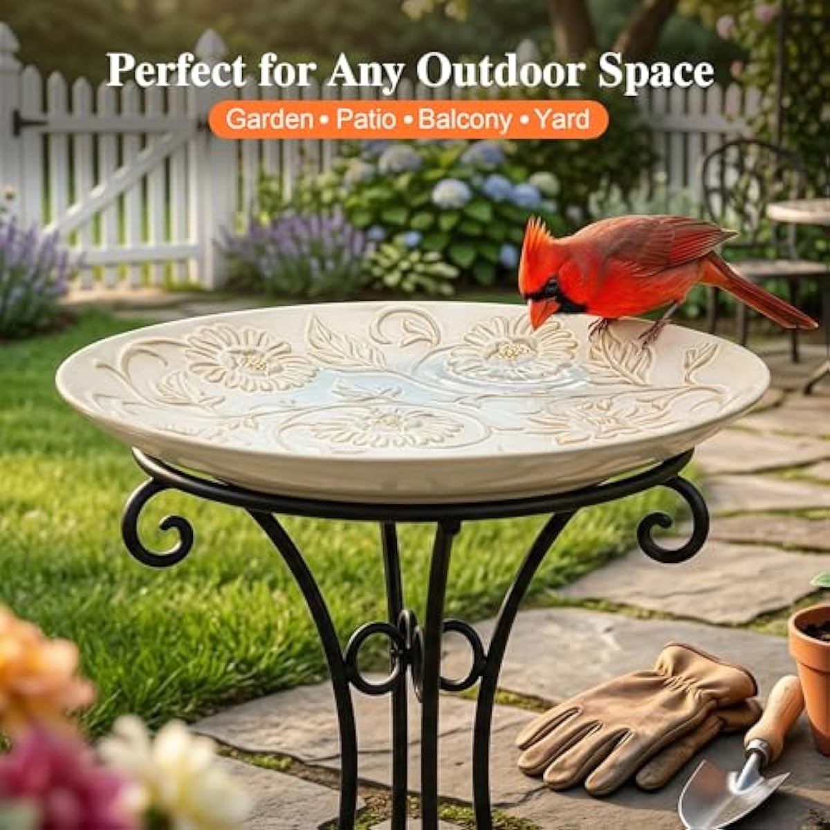 Topadorn Ceramic Bird Bath for Outside, 14.17 Inch Birds Bath Bowl Only, Antique Outdoor Garden Birdbaths for Yard, Tabletop, Deck, Balcony and Lawn