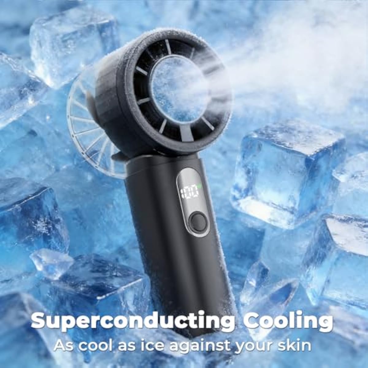 Portable Handheld Turbo Fan with Ice Cooling- 5 Gear High Speed , Mini Hand Fan with Strong Airflow, Up to 12Hrs Cooling, Rechargeable Battery, Powerful Personal Fan for Outdoor, Travel,Working, Black