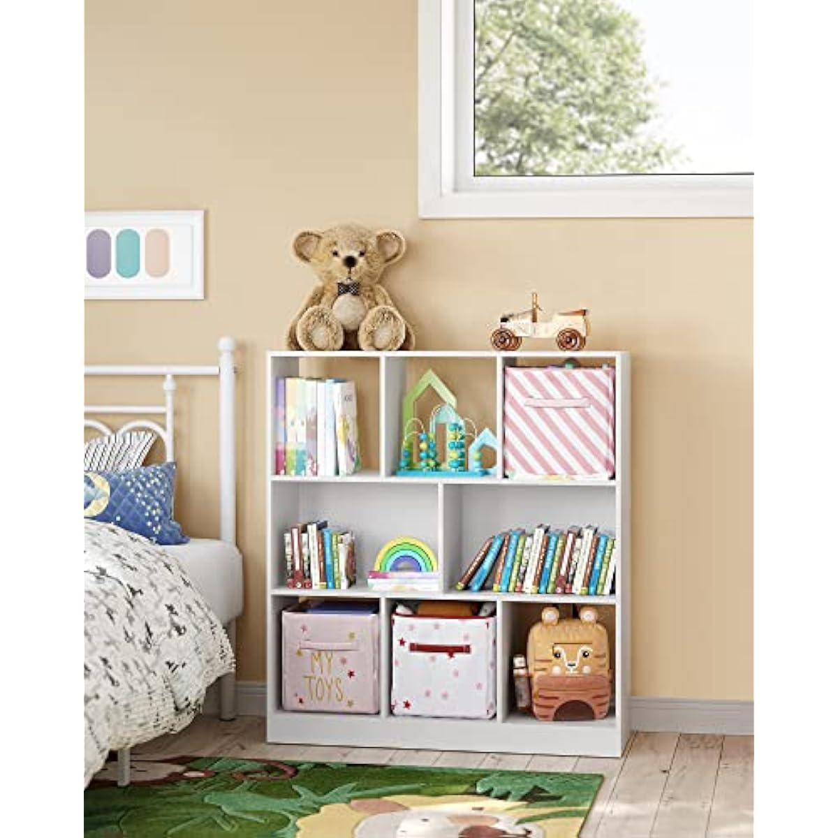 VASAGLE Bookcase, Bookshelf, Freestanding Storage Unit, 8 Open Compartments, Used Horizontally, Vertically, Upside Down, 11 x 35.4 x 39.4 Inches, for Living Room, Study, Office, Cloud White ULBC55WT