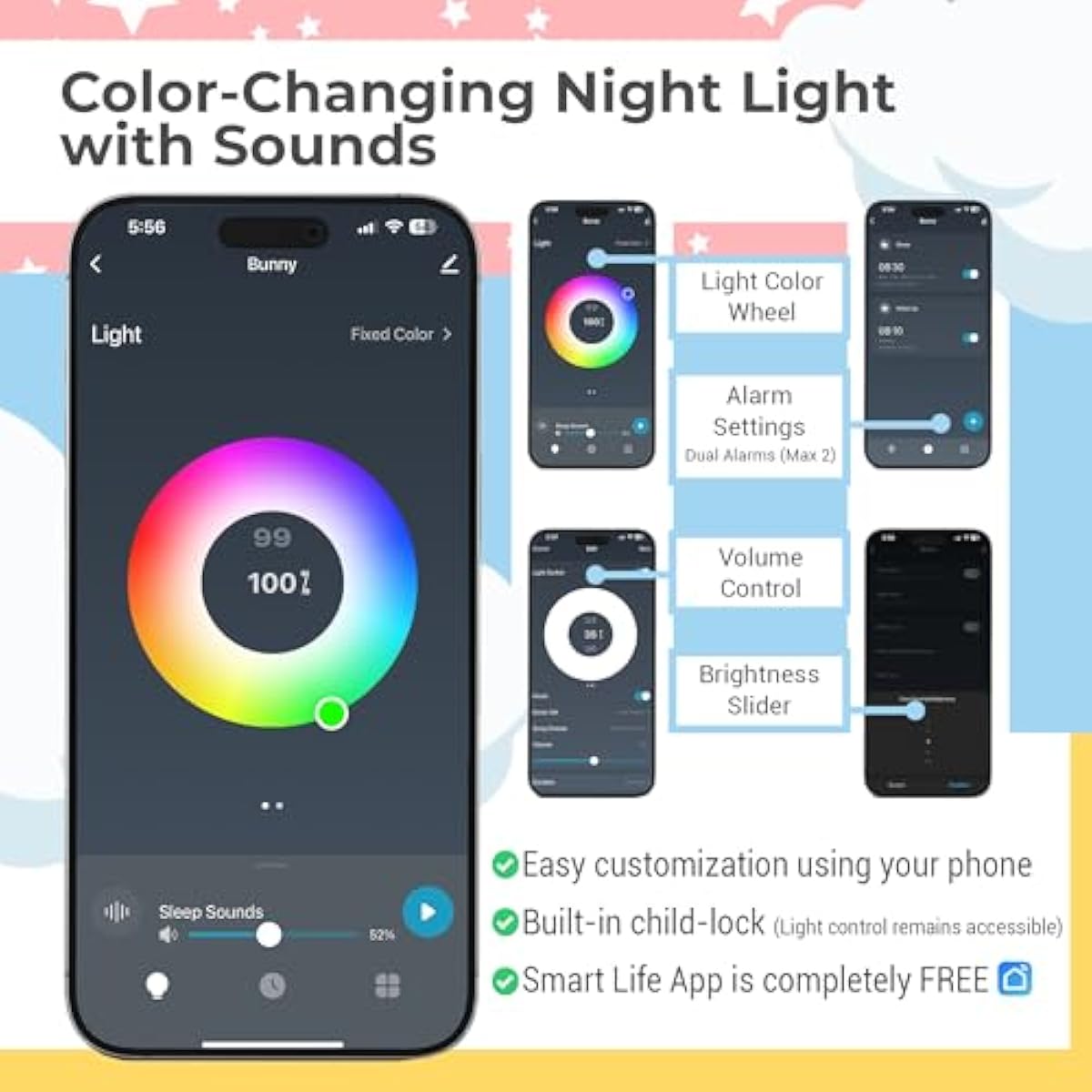 Bumble & Bright Kids Sleep Trainer with App Control - OK to Wake Clock for Kids Ages 4+, Color-Changing Night Light, Alarm & Sound Machine, Simple 1-Routine Setup, Free App, USB-C