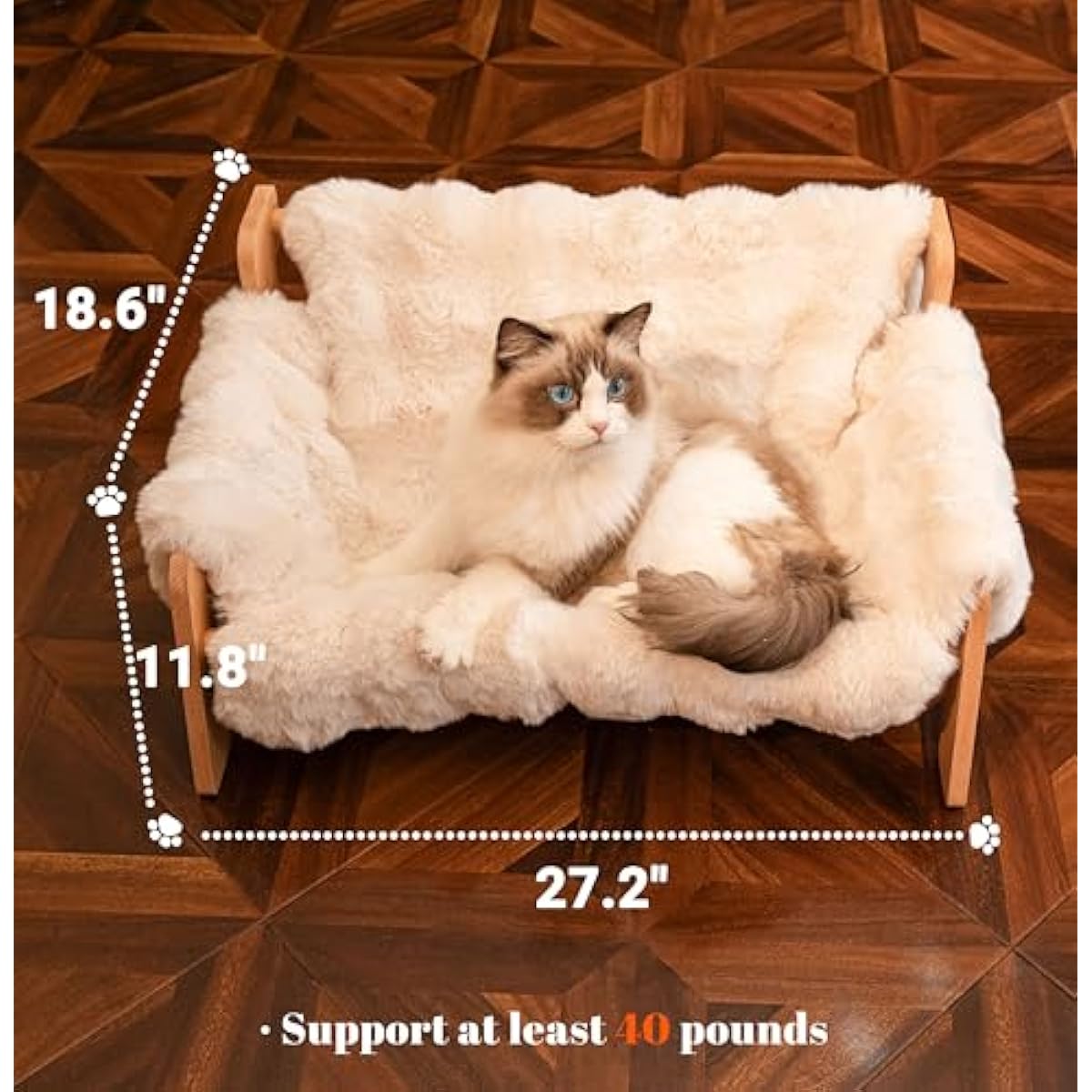 CHEERHOME PETS Elevated Cat Couch Bed for Indoor Cats, Wooden Cat Sofa with Removable Washable Fluffy Cover Raised Kitty Lounge Chair Suitable for Puppy(Cat Sofa Off-White)