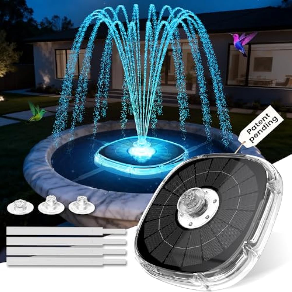 Solar Fountain Pump for Bird Bath,2026 Upgrade Solar Powered Water Fountain Pump with LED Light,4000mAh Battery Bird Bath Fountains Outdoor,9 Spary Modes Solar Birdbath Fountains for Pond,Pool-White