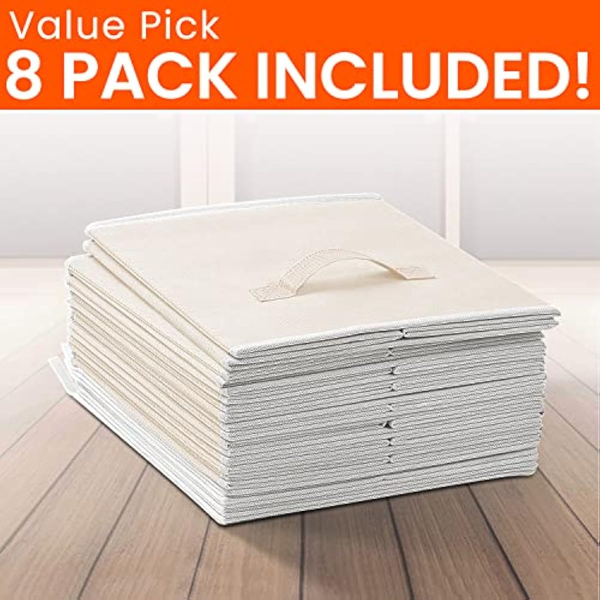 Criusia Storage Cubes - 11 Inch Heavy Duty Fabric Storage Bins for Shelves Closet Cube Organizer - 8 Pack Collapsible Cube Storage Bins Baskets for Clothes Blankets Toys - Nursery Organization (Beige)