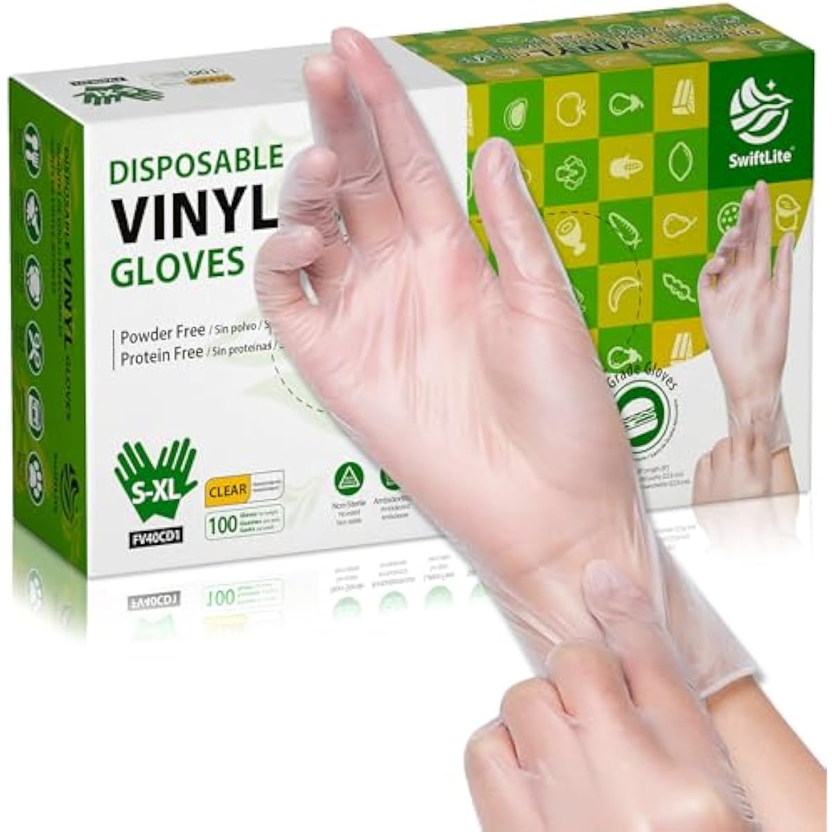 Disposable Vinyl Gloves, Food Safe, Latex-Free Powder-Free Clear Plastic Gloves for Cooking, House Clean, Food Prep